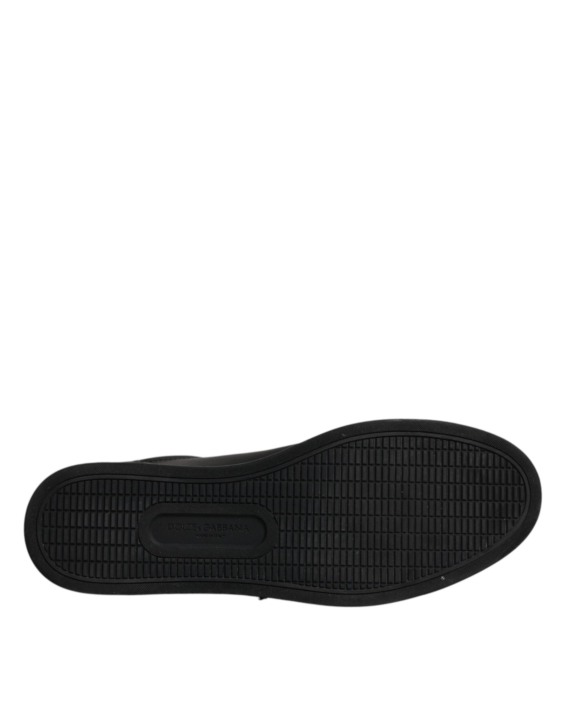 Dolce & Gabbana Black Leather London Heart Men Sneakers Shoes | Regal Royce