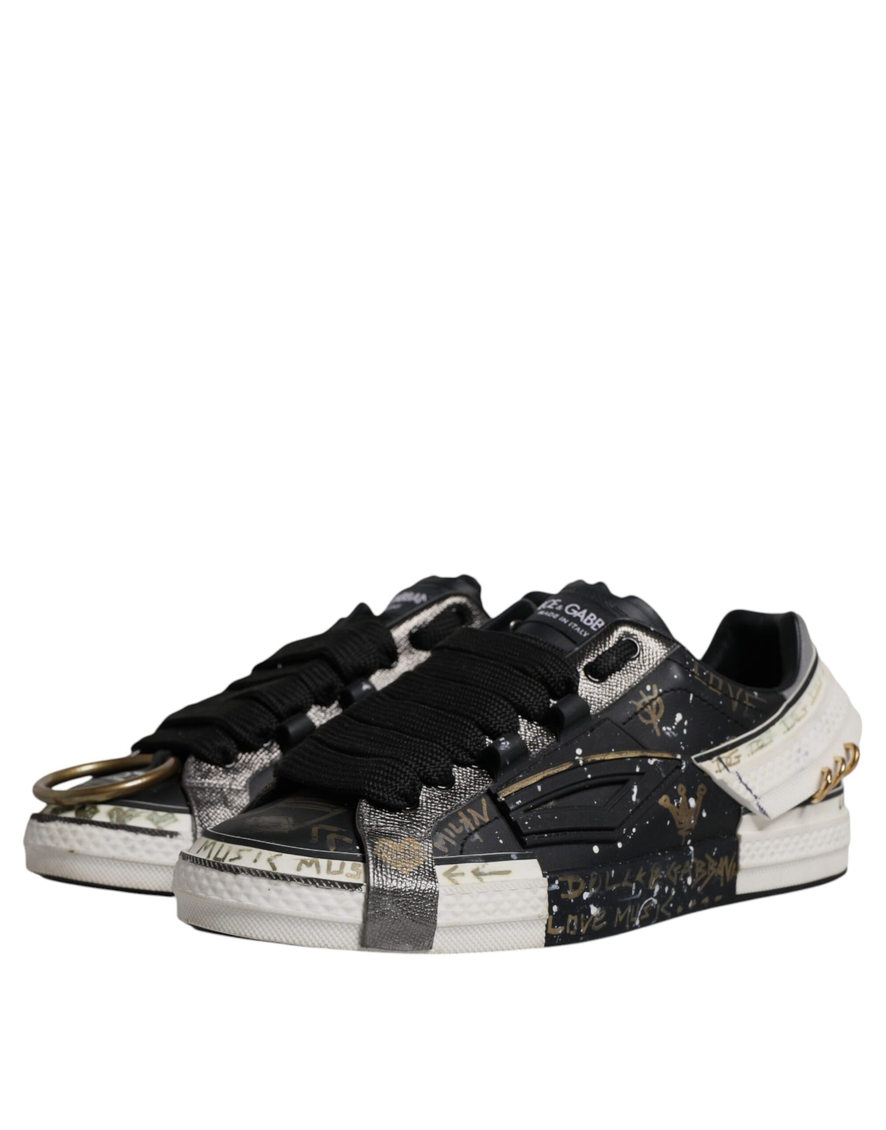 Dolce & Gabbana Black White Portofino Low Top Sneakers Shoes | Regal Royce