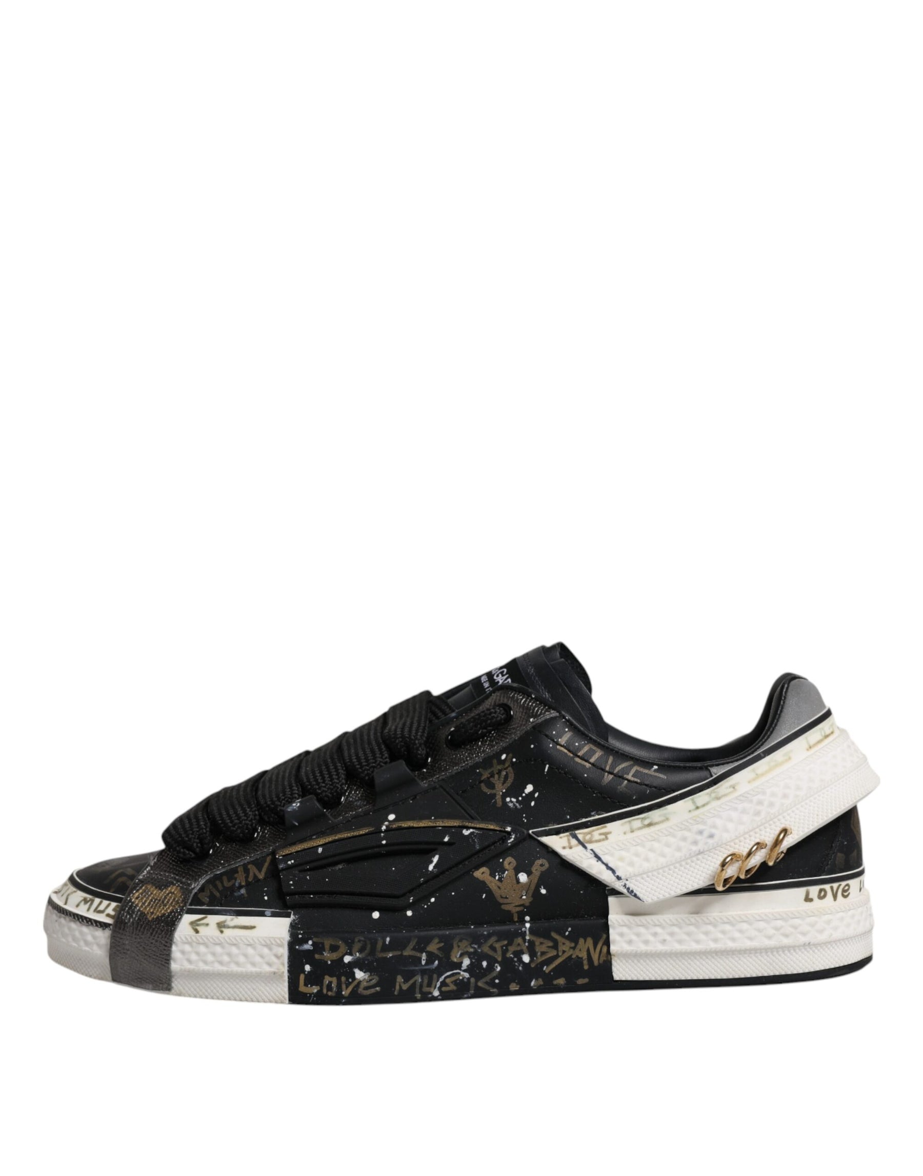 Dolce & Gabbana Black White Portofino Low Top Sneakers Shoes | Regal Royce