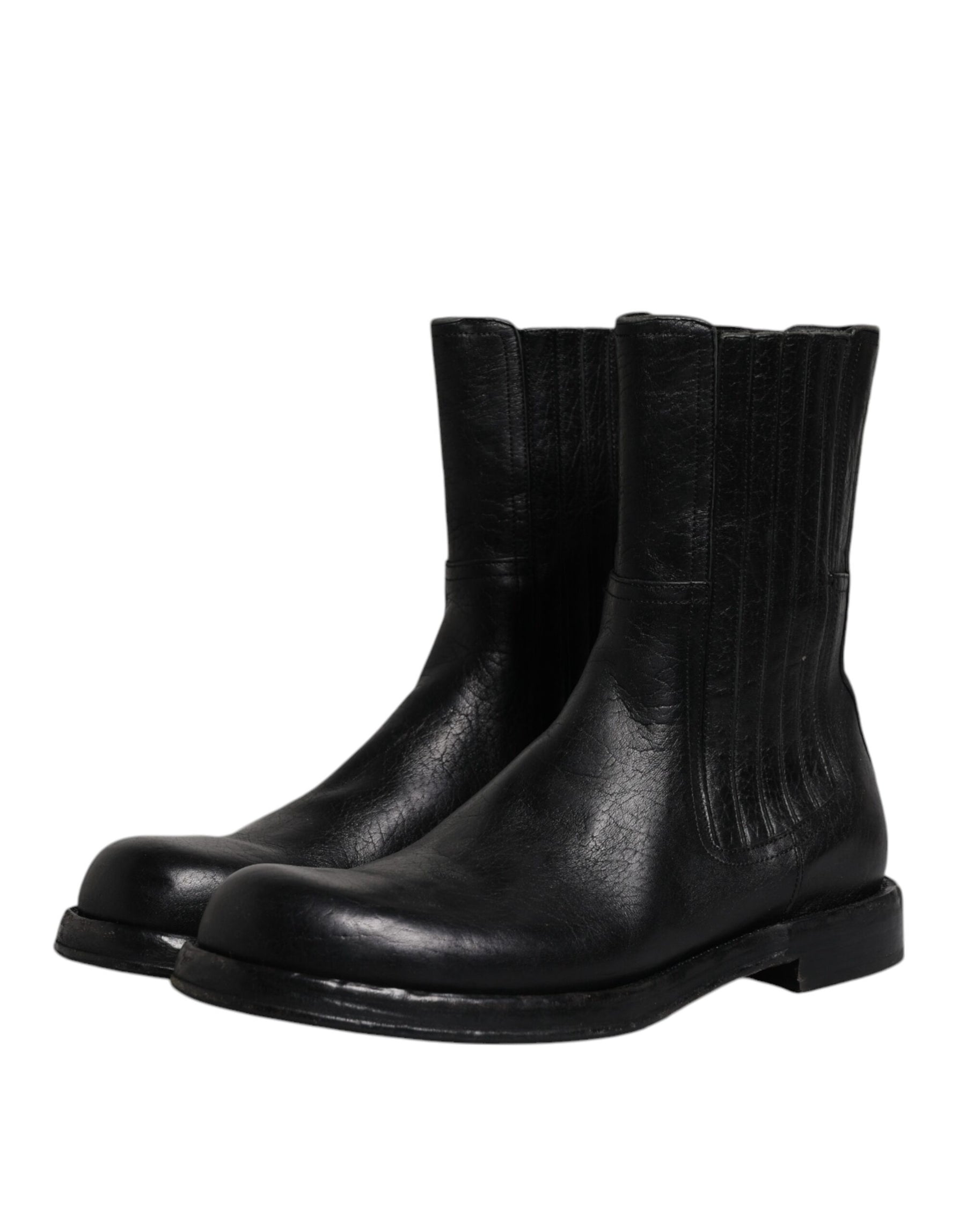 Dolce & Gabbana Black Horse Leather Mid Calf Boots Shoes | Regal Royce