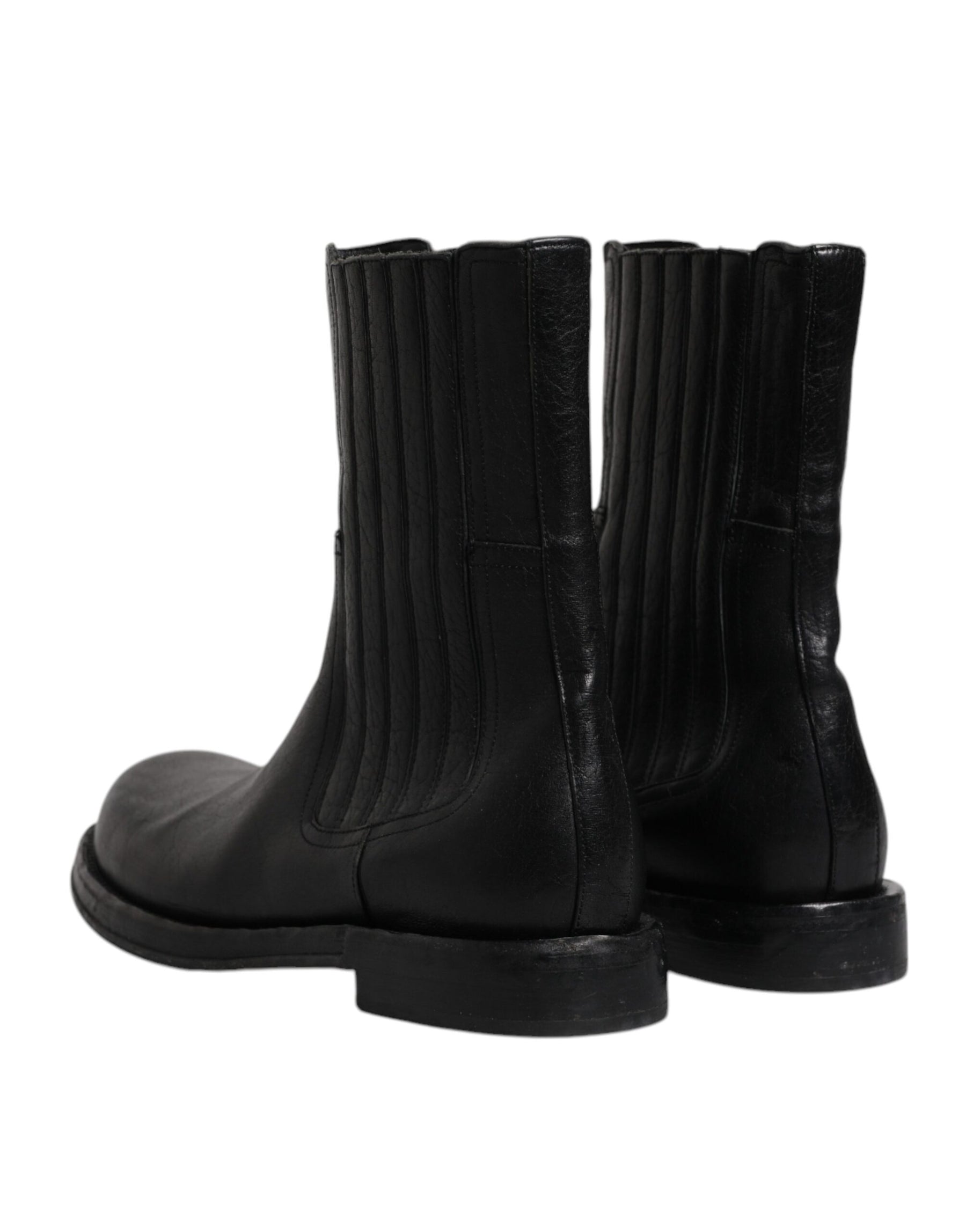 Dolce & Gabbana Black Horse Leather Mid Calf Boots Shoes | Regal Royce