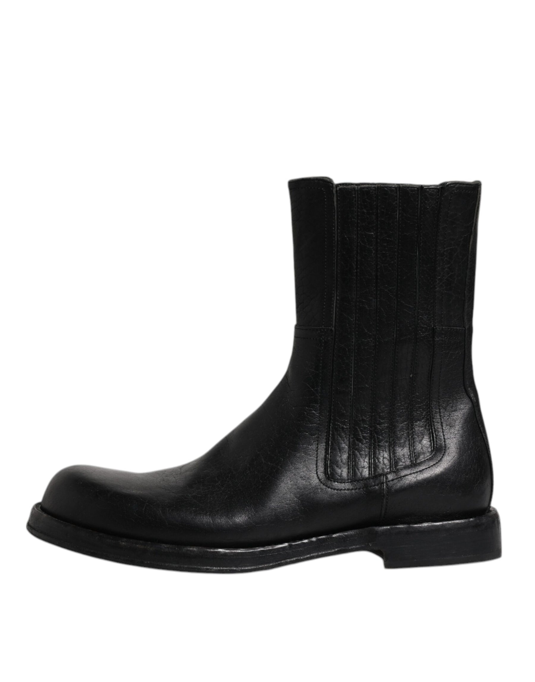 Dolce & Gabbana Black Horse Leather Mid Calf Boots Shoes | Regal Royce