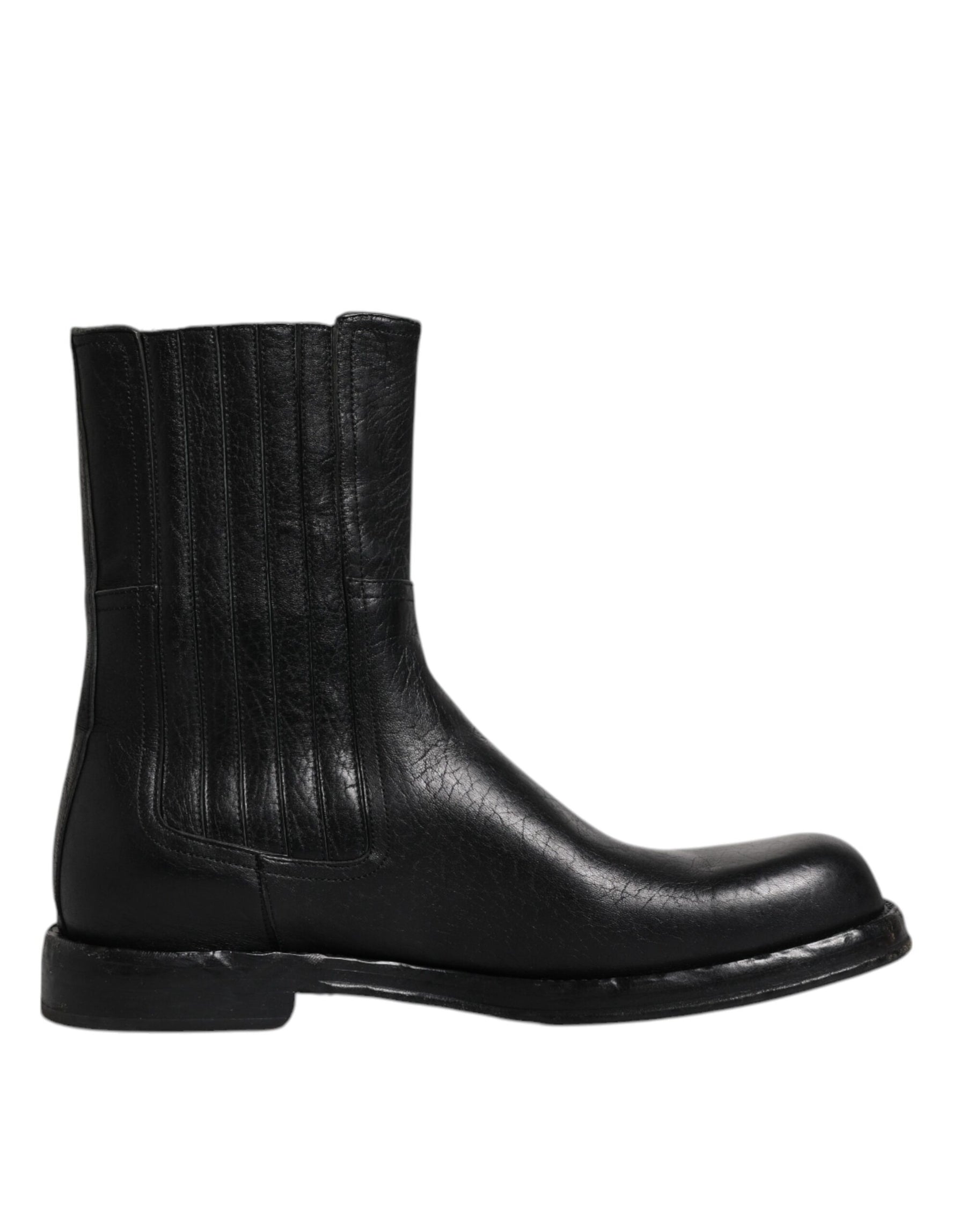 Dolce & Gabbana Black Horse Leather Mid Calf Boots Shoes | Regal Royce