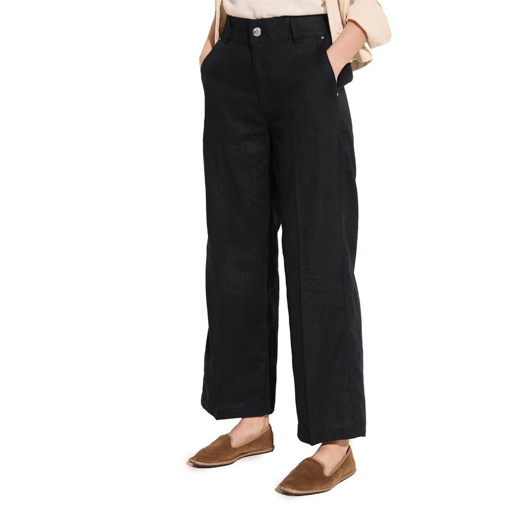 Street One Black Linen Casual Pants | Regal Royce