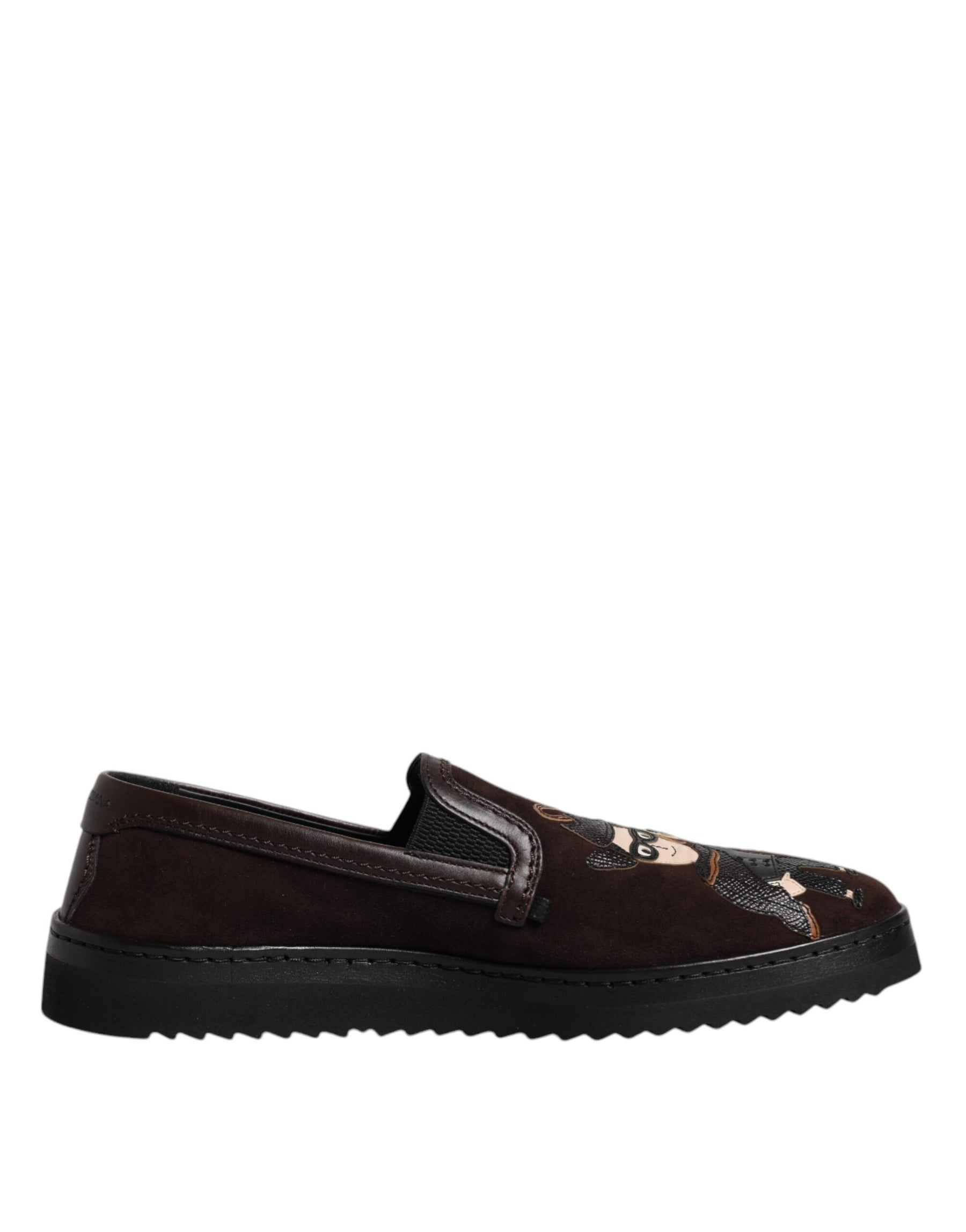 Dolce & Gabbana Brown Suede DG Family Slip On Flats Shoes | Regal Royce