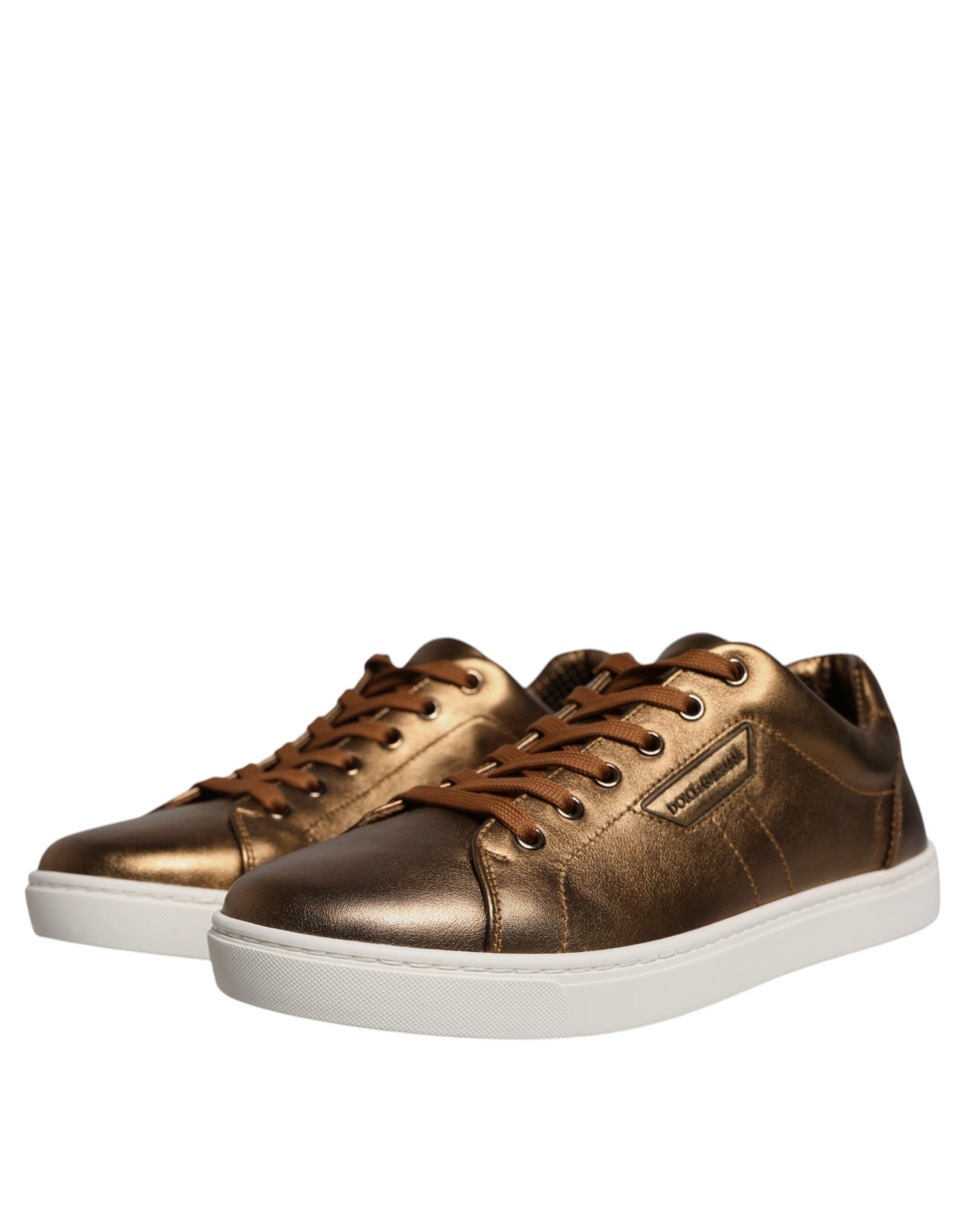 Dolce & Gabbana Gold Leather Logo London Men Sneaker Shoes | Regal Royce