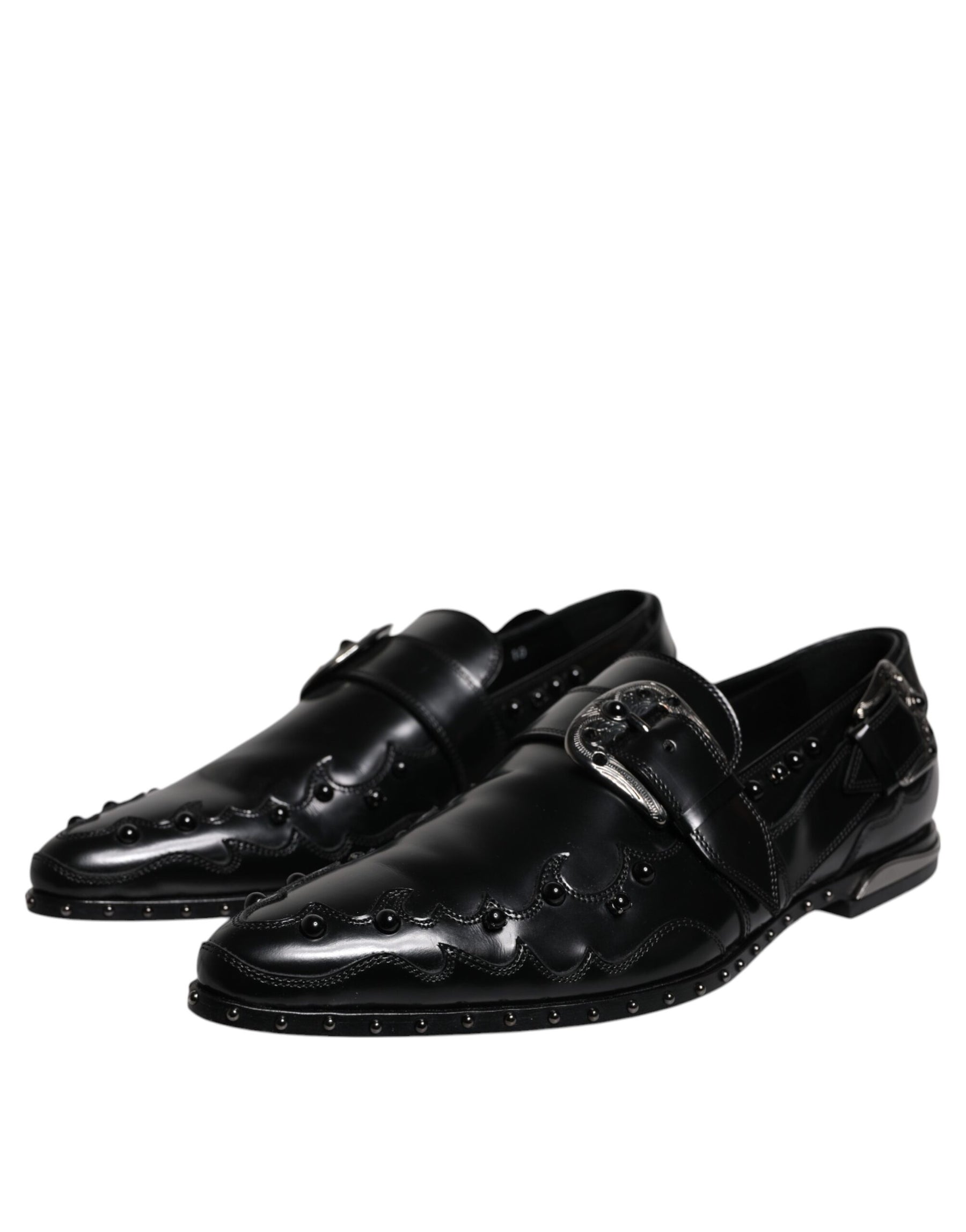 Dolce & Gabbana Black Embellished Derby Monk Strap Shoes | Regal Royce