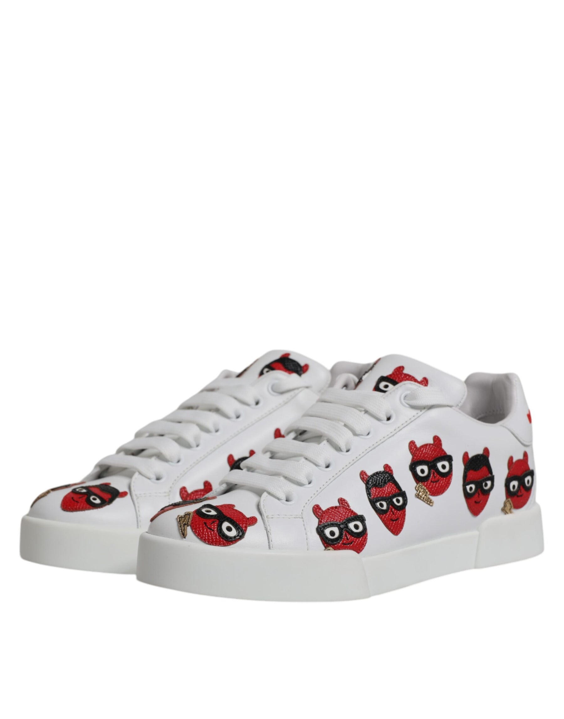 Dolce & Gabbana White Devil Face Portofino Sneakers Shoes | Regal Royce
