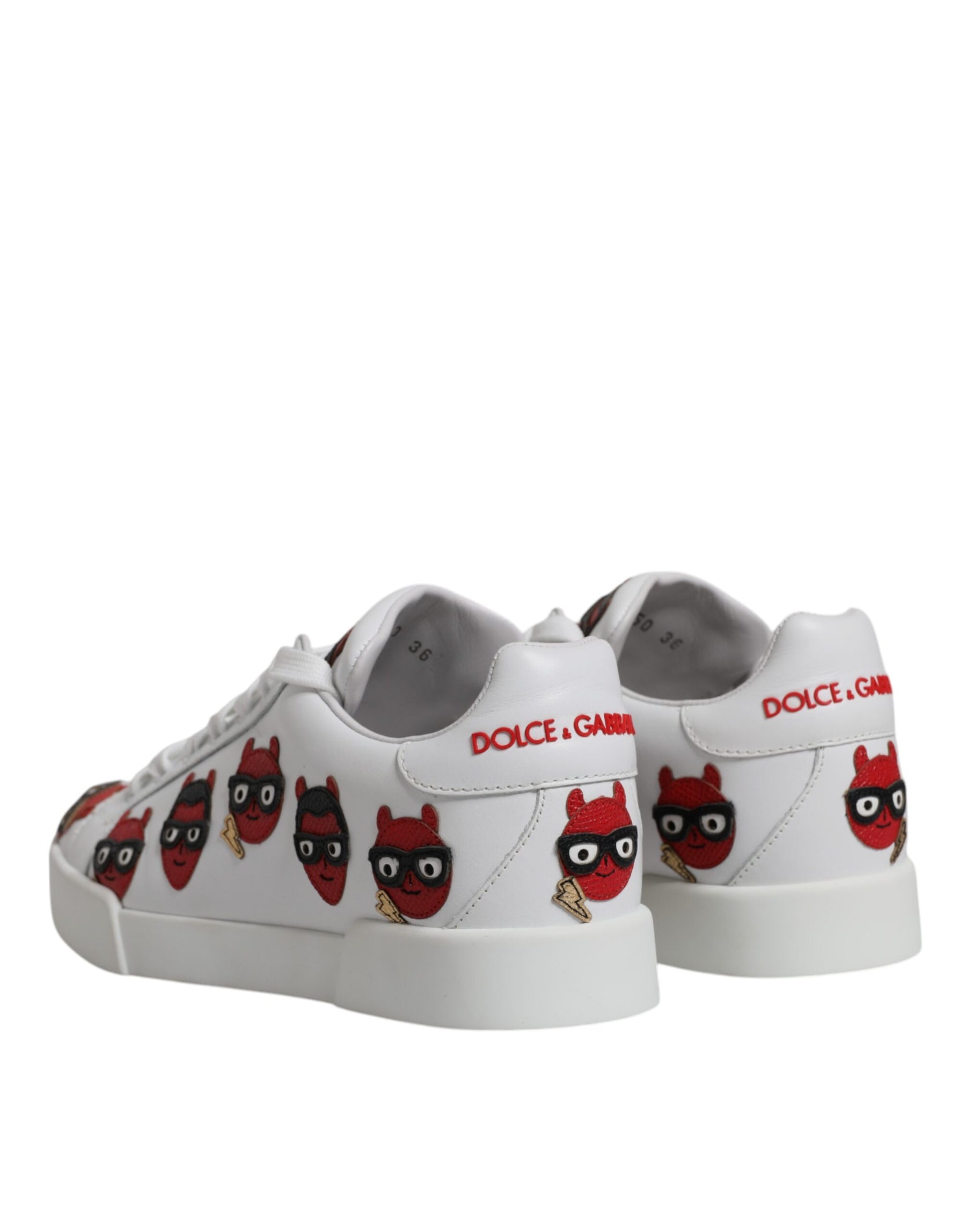 Dolce & Gabbana White Devil Face Portofino Sneakers Shoes | Regal Royce