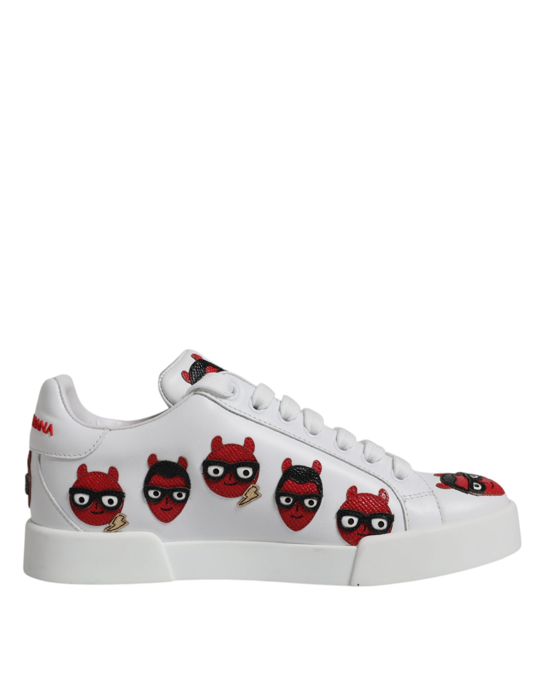 Dolce & Gabbana White Devil Face Portofino Sneakers Shoes | Regal Royce