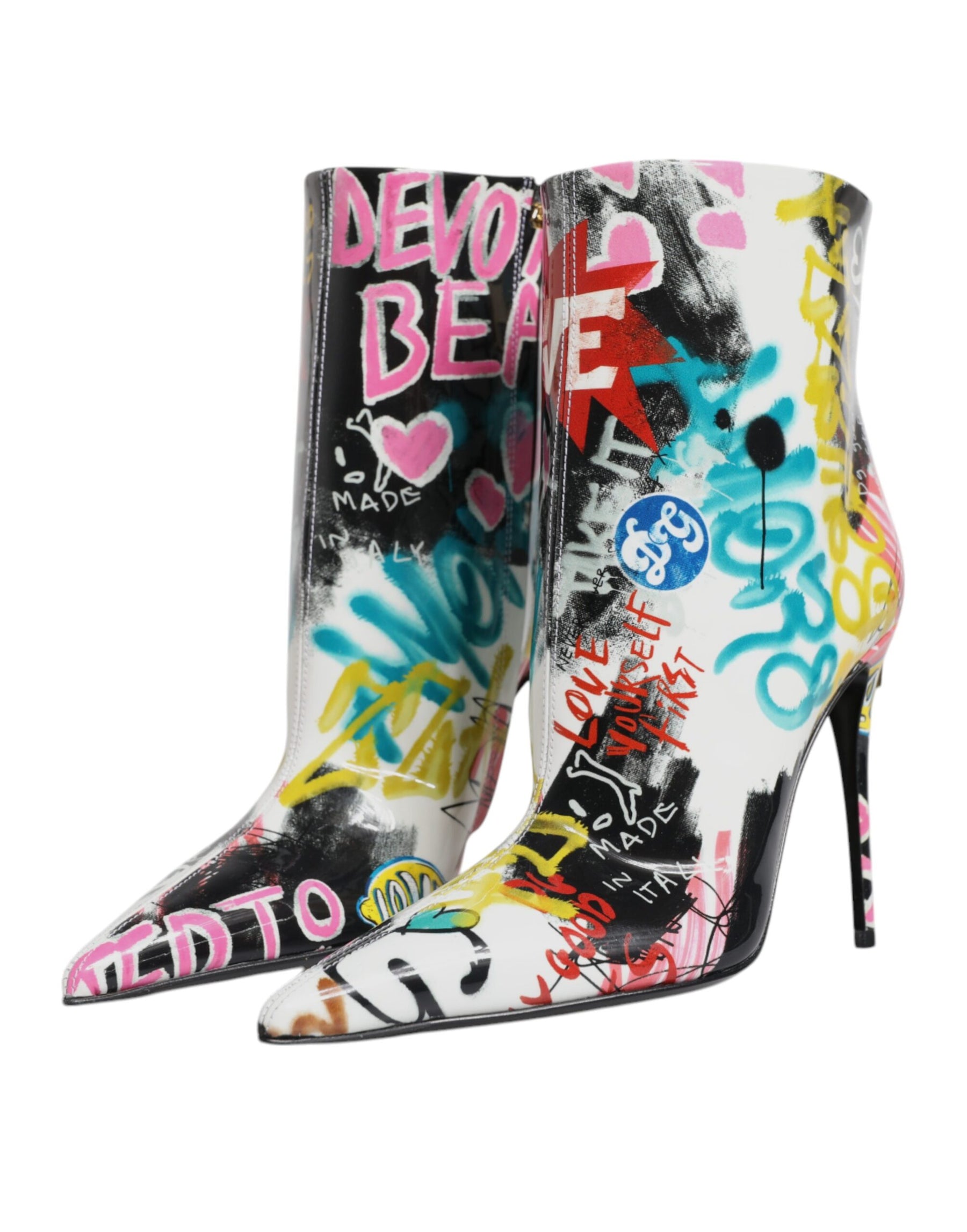 Dolce & Gabbana Multicolor Graffiti Keira Mid Calf Boots Shoes | Regal Royce