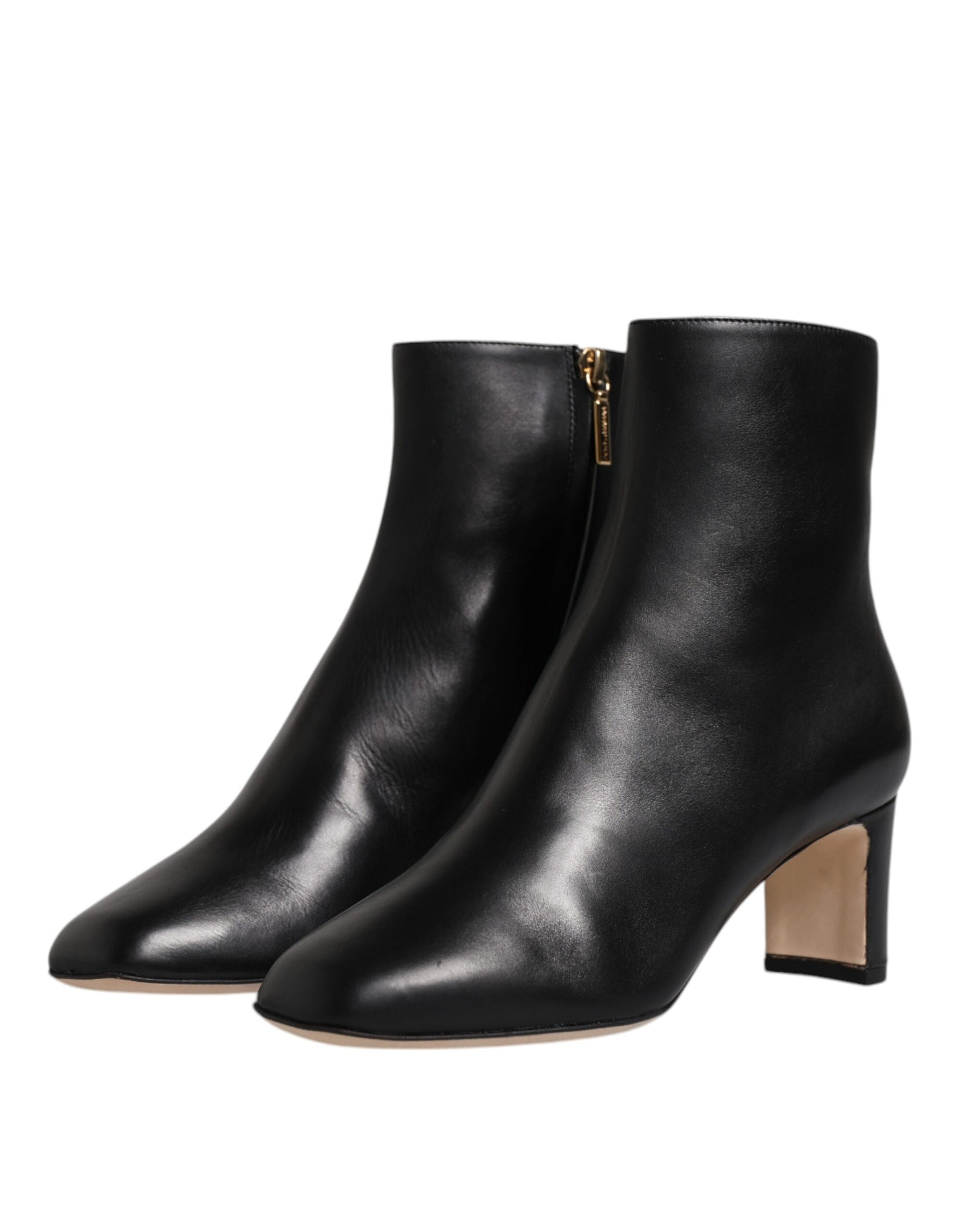Dolce & Gabbana Black Jackie Leather Mid Calf Boots Shoes | Regal Royce