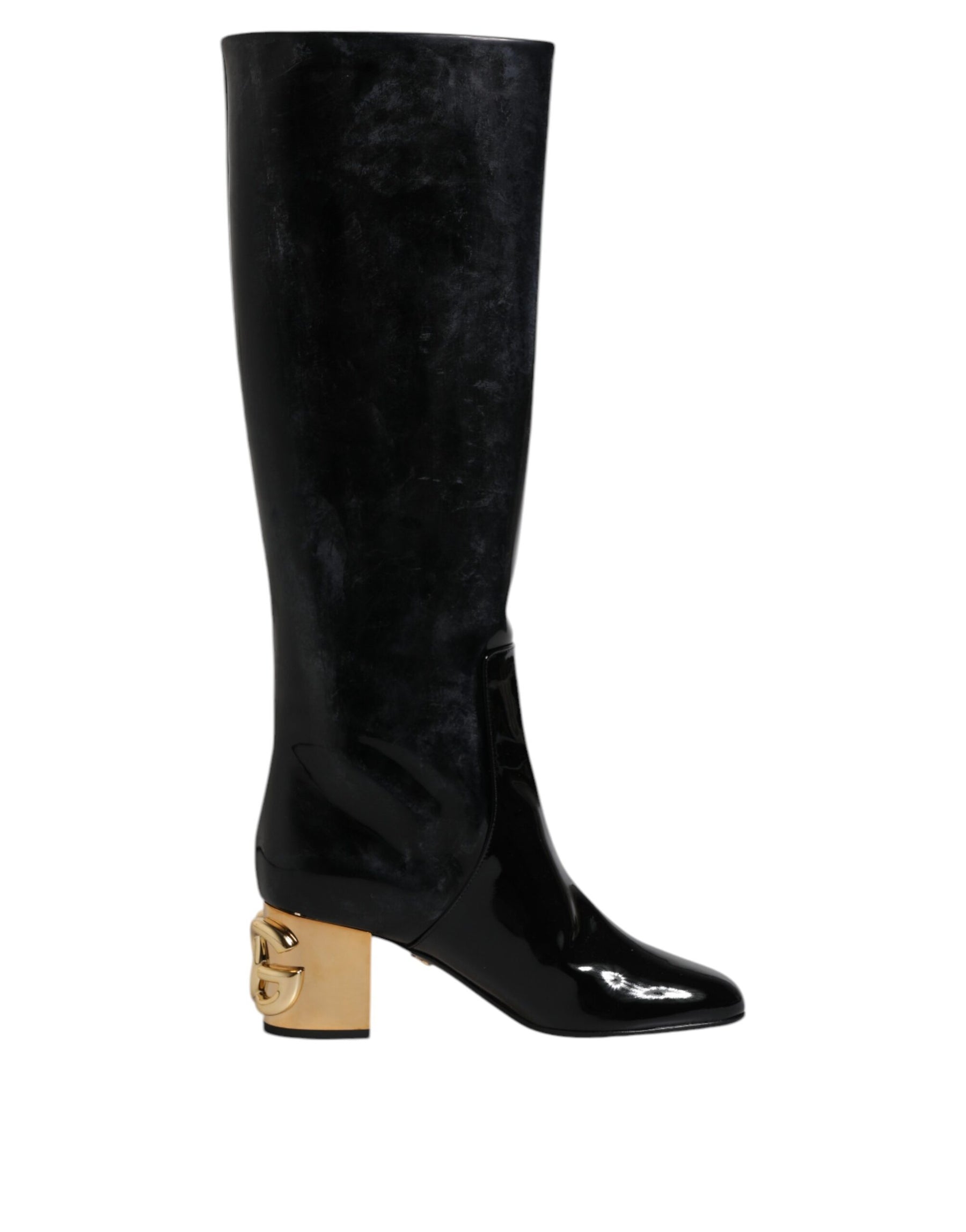 Dolce & Gabbana Black Patent Leather Vally High Boots Shoes | Regal Royce