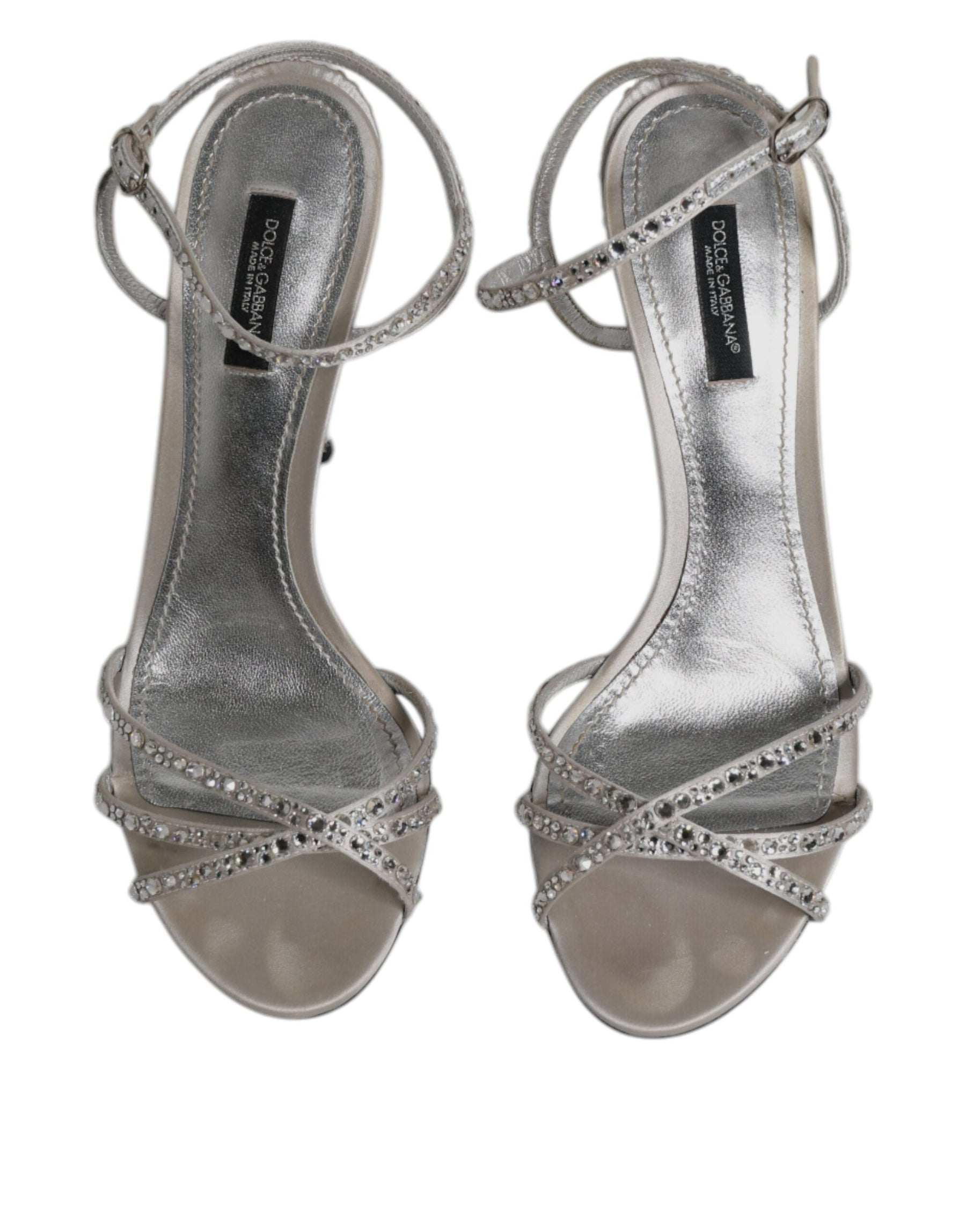 Dolce & Gabbana Silver Crystal Ankle Strap Sandals Shoes | Regal Royce