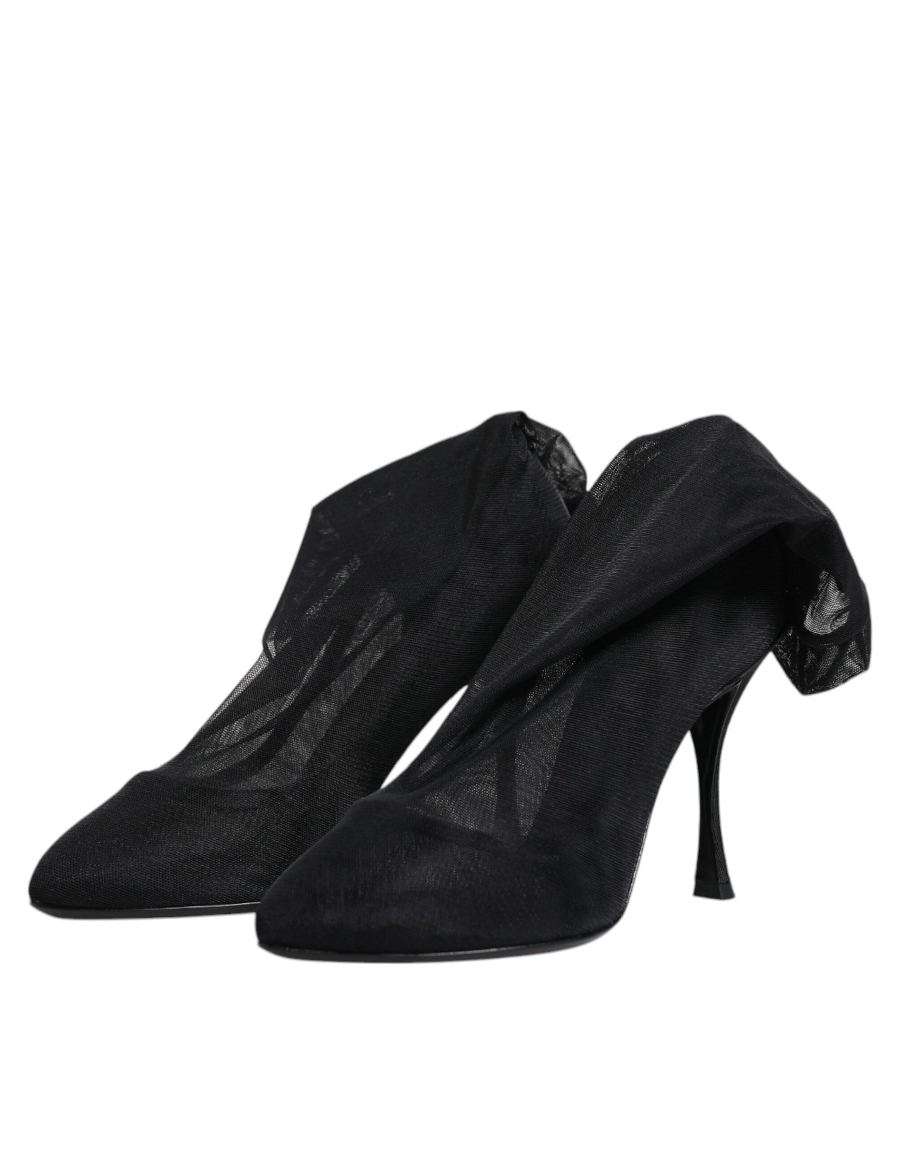 Dolce & Gabbana Black Silk Stretch Mesh Sock Boots Shoes | Regal Royce