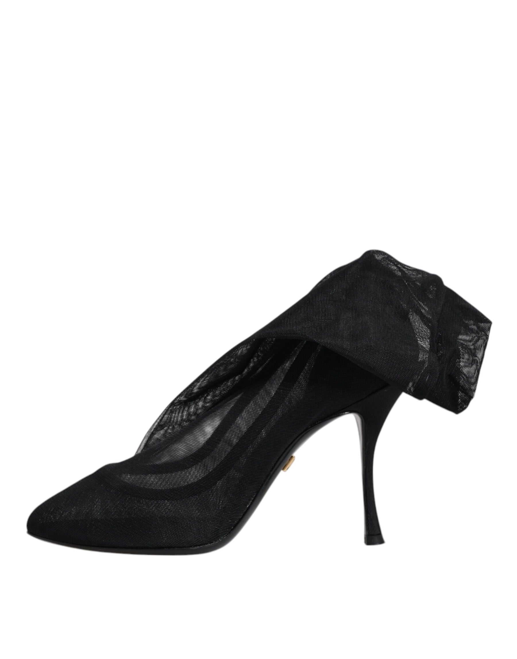 Dolce & Gabbana Black Silk Stretch Mesh Sock Boots Shoes | Regal Royce