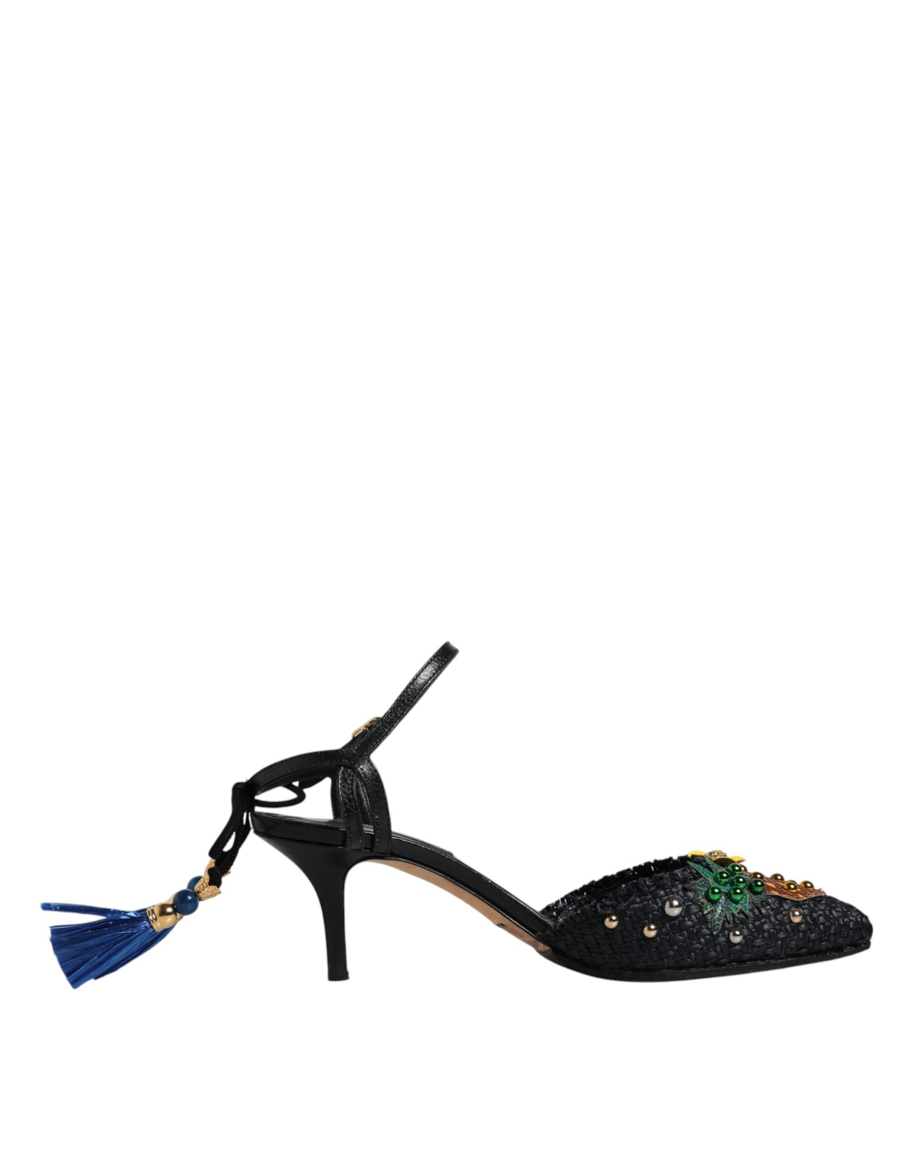 Dolce & Gabbana Black Pineapple Bellucci Heels Sandals Shoes | Regal Royce