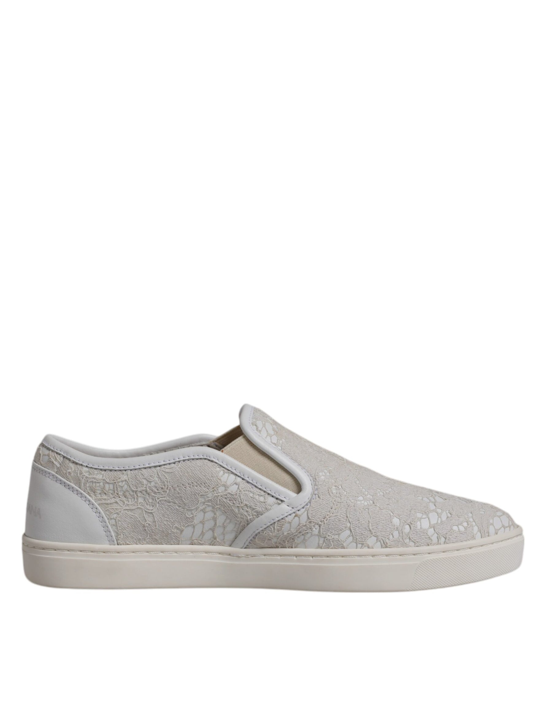 Dolce & Gabbana White Floral Lace Slip On Loafers Shoes | Regal Royce
