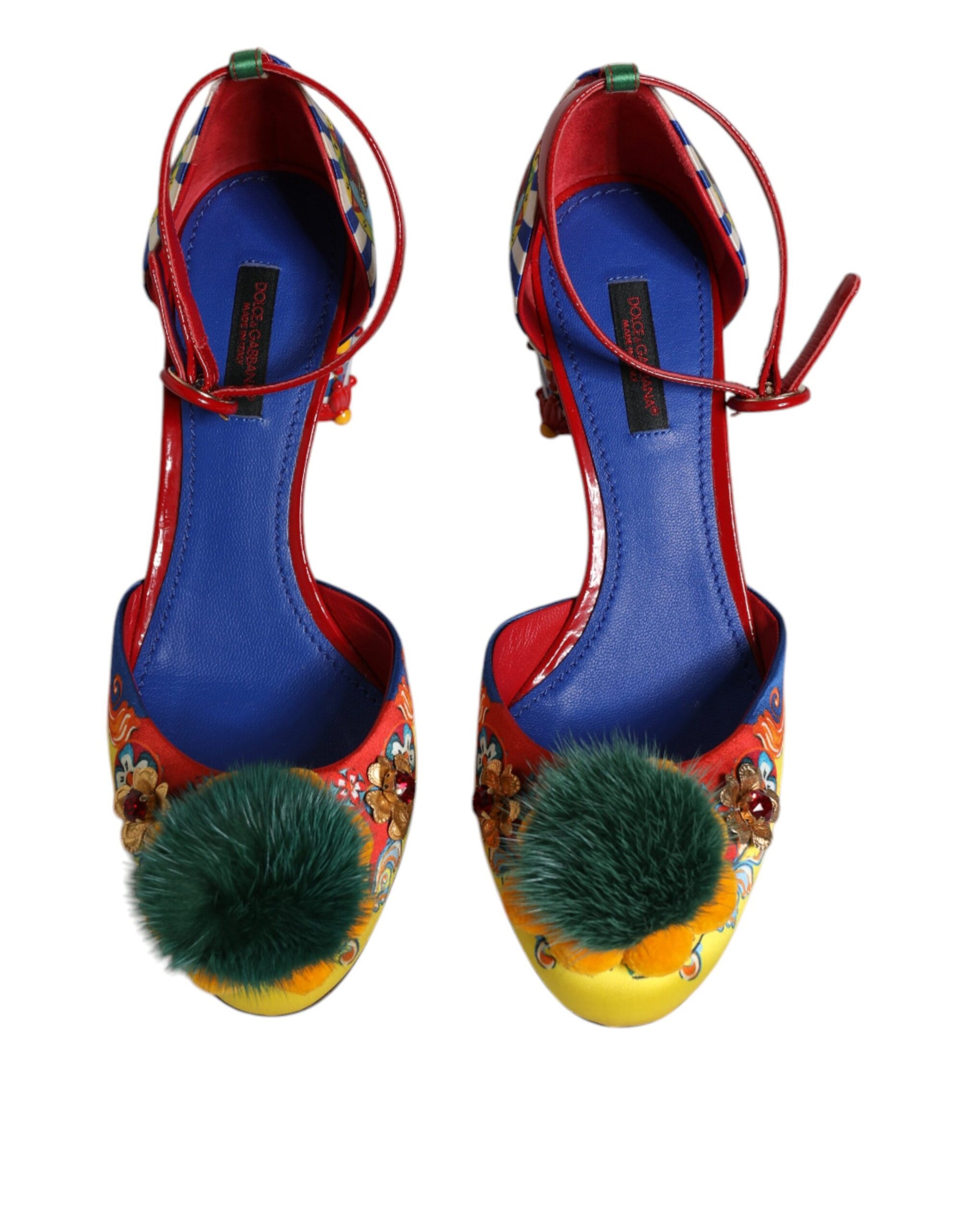 Dolce & Gabbana Multicolor Carretto Crystal Fur Sandals Shoes | Regal Royce
