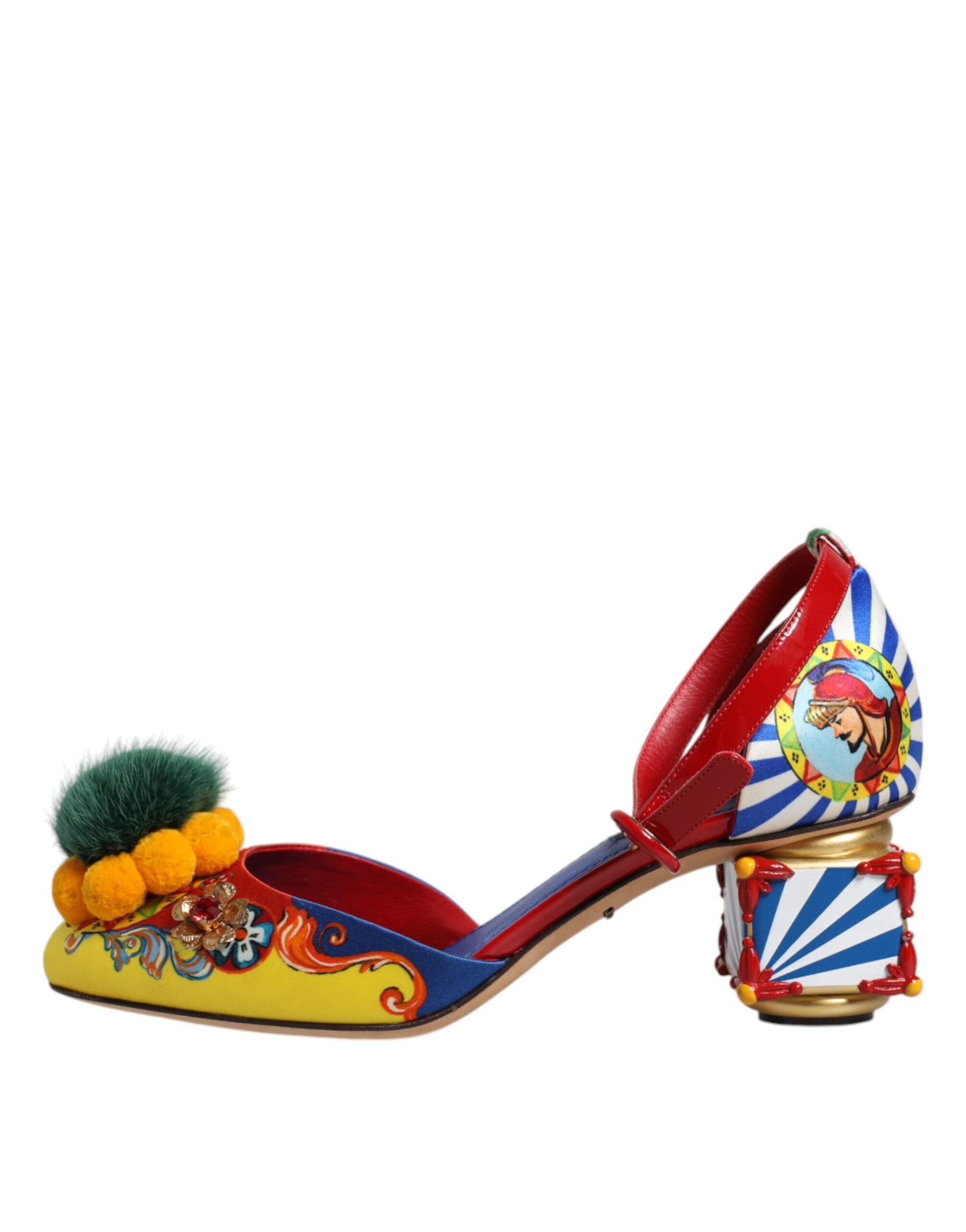 Dolce & Gabbana Multicolor Carretto Crystal Fur Sandals Shoes | Regal Royce