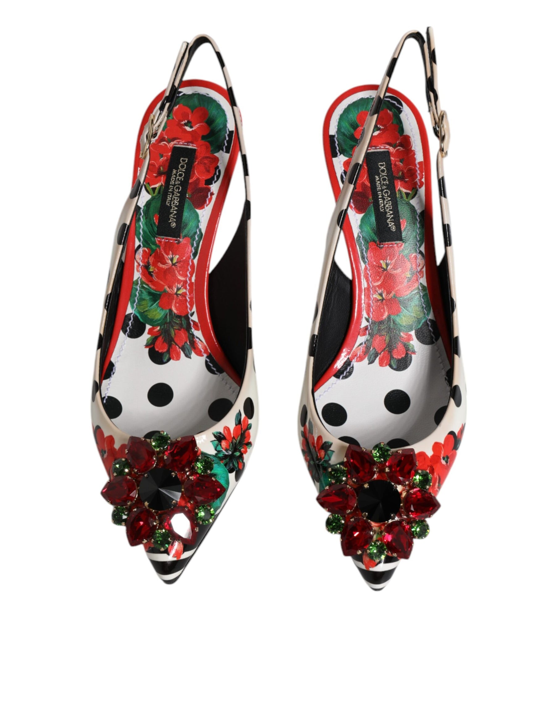Dolce & Gabbana Multicolor Leather Crystal Heels Slingback Shoes | Regal Royce
