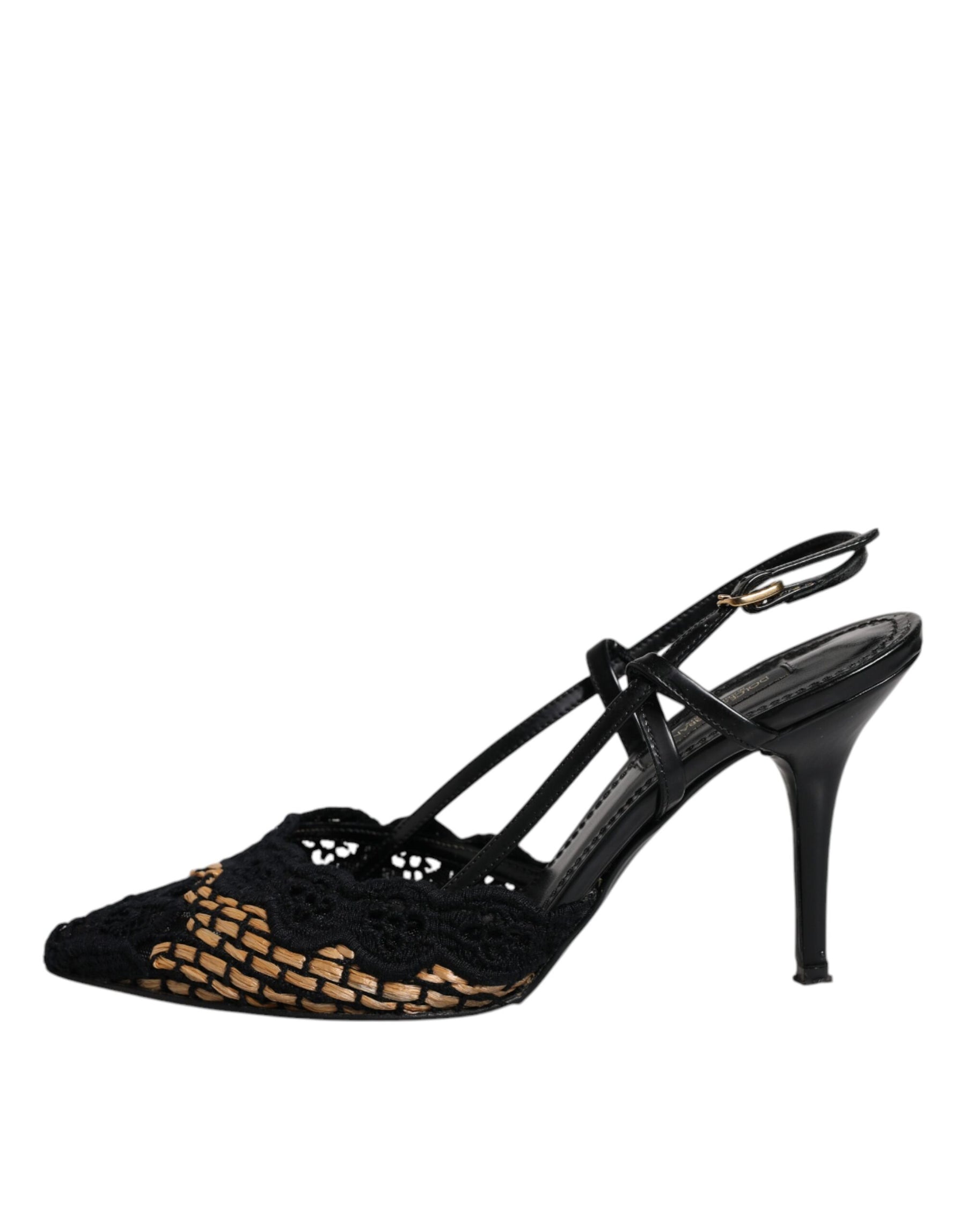 Dolce & Gabbana Black Brown Lace High Heels Slingback Shoes | Regal Royce