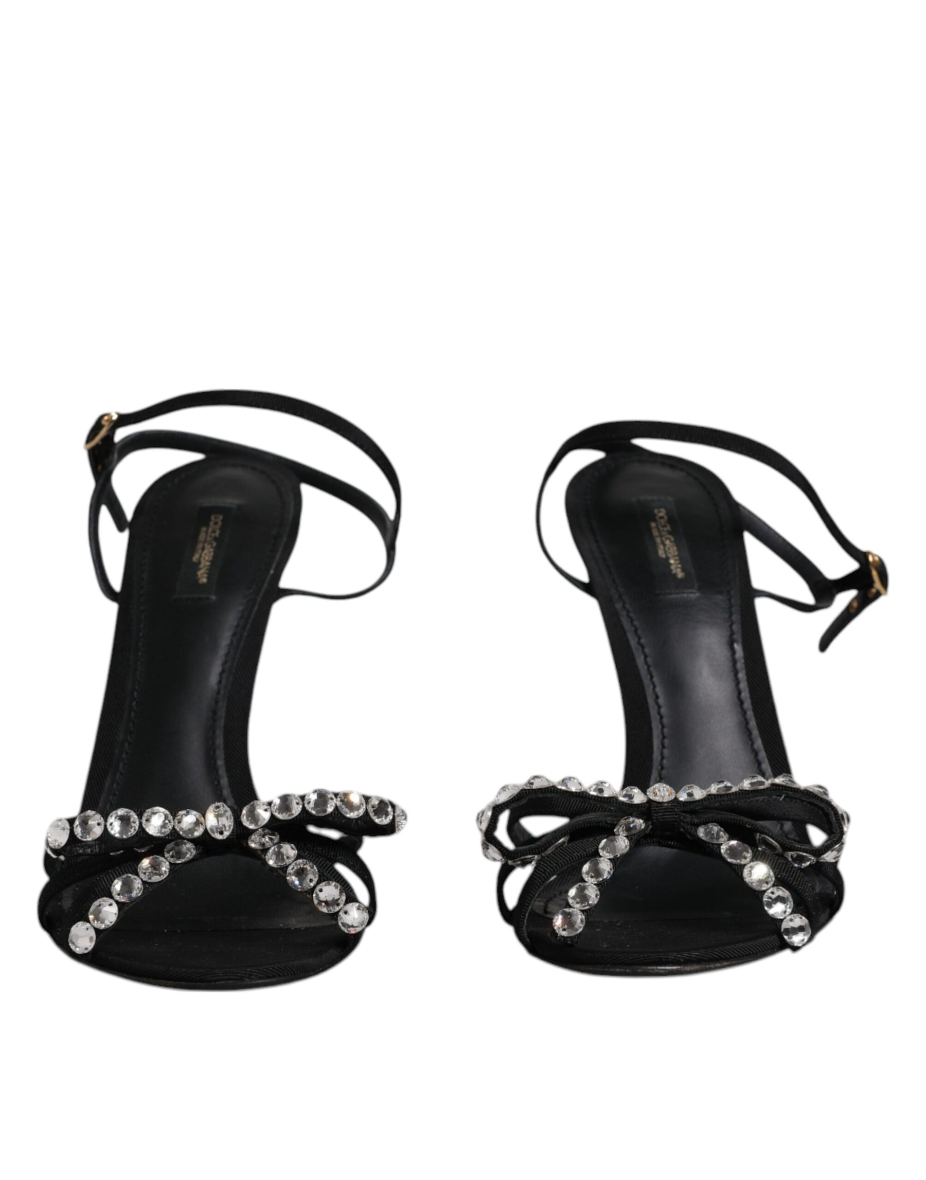 Dolce & Gabbana Black Leather Crystal Heels Sandals Shoes | Regal Royce