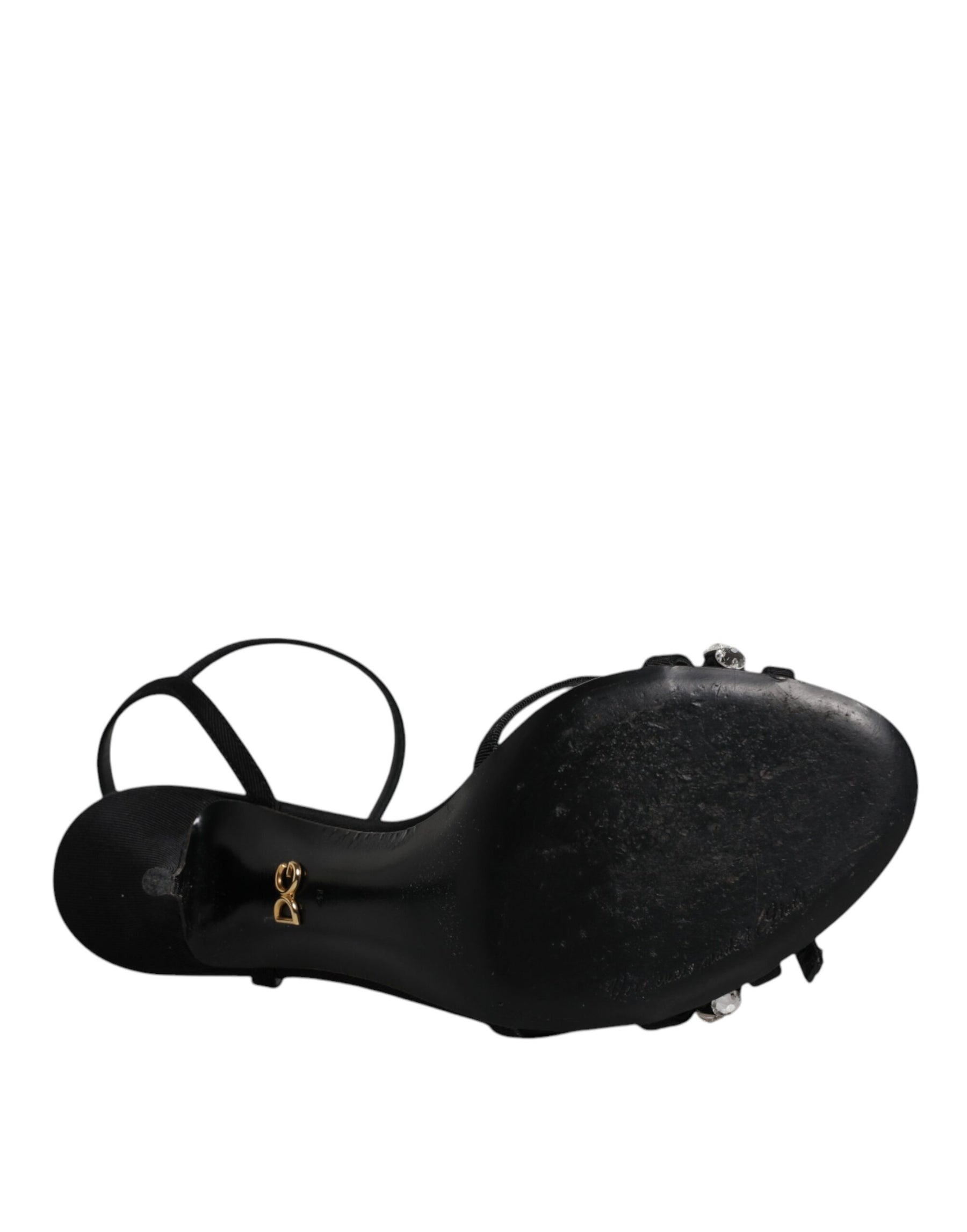 Dolce & Gabbana Black Leather Crystal Heels Sandals Shoes | Regal Royce