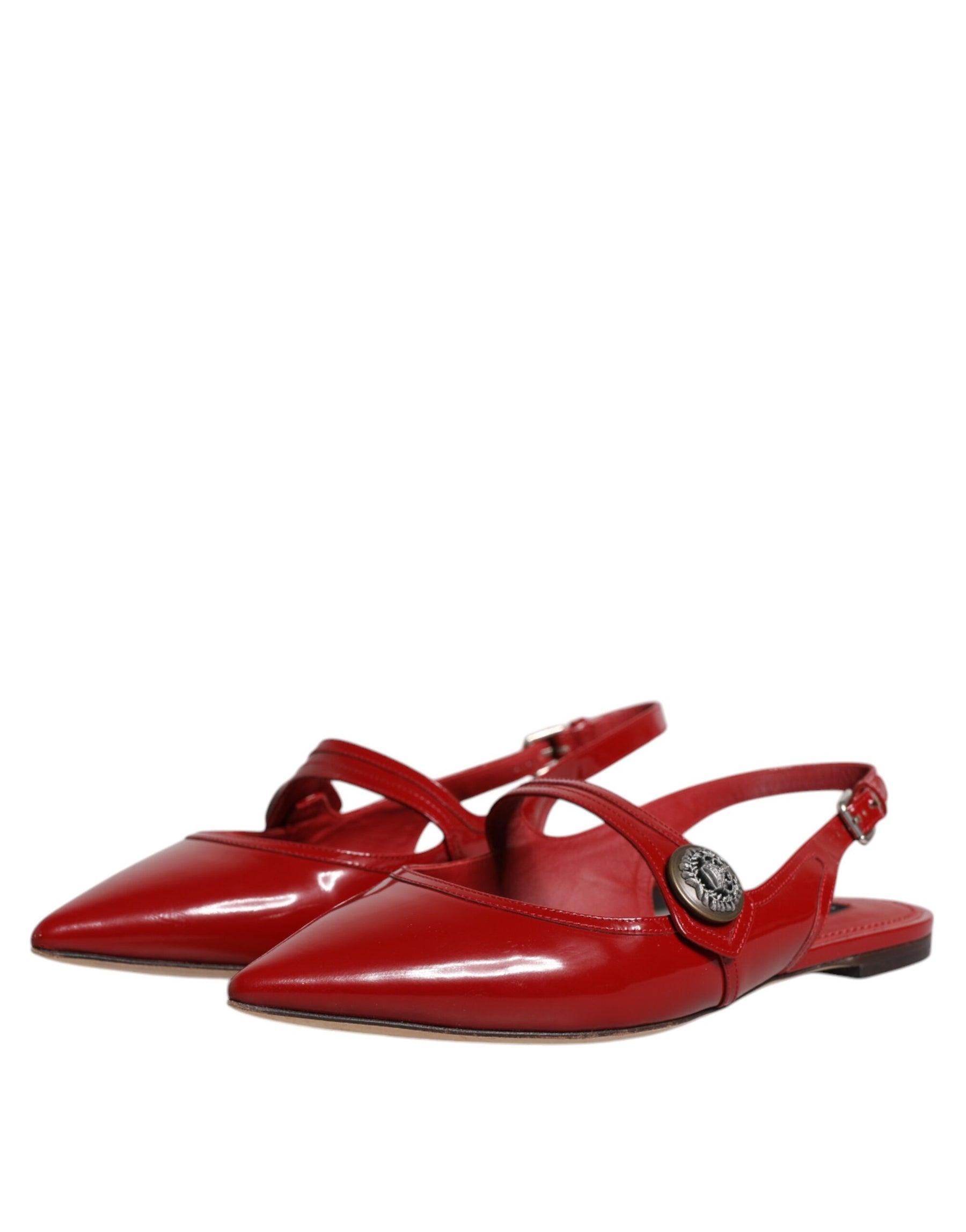 Dolce & Gabbana Red Leather Slingback Flats Sandals Shoes | Regal Royce
