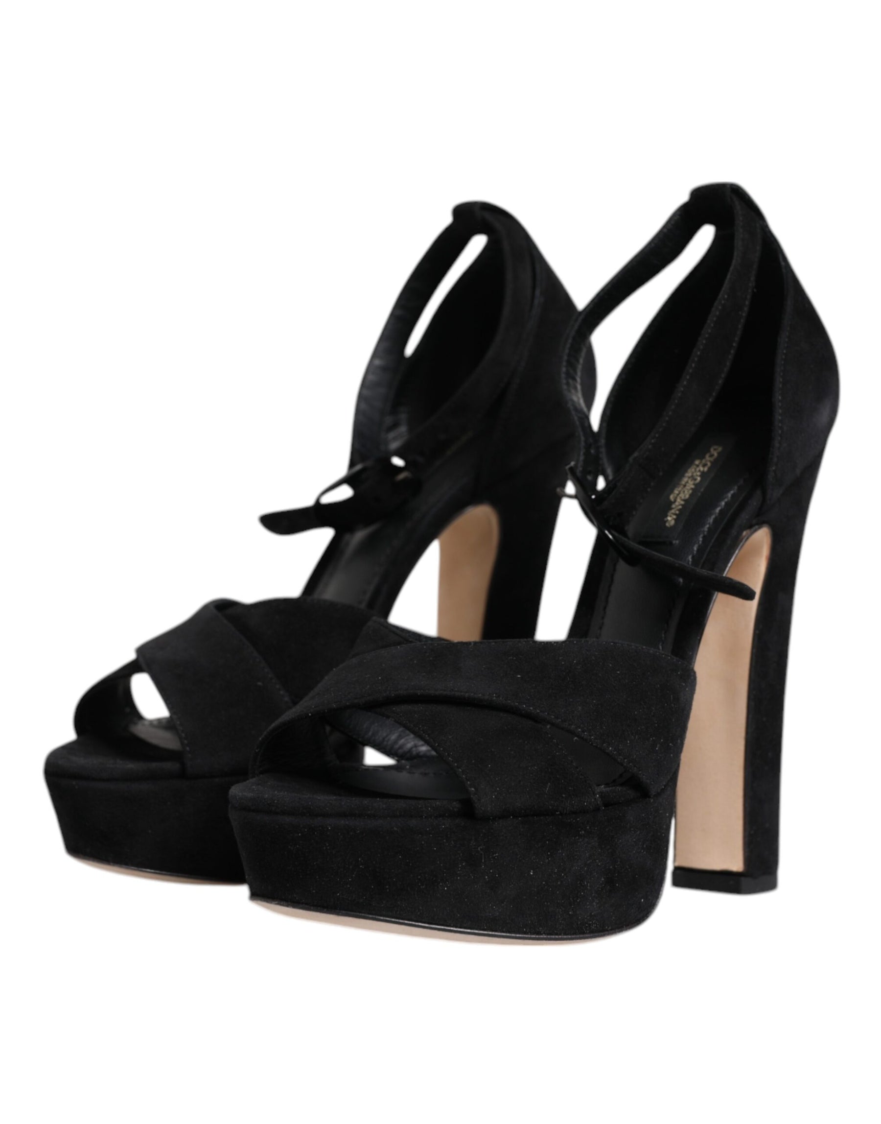 Dolce & Gabbana Black Leather Platform Heels Sandals Shoes | Regal Royce