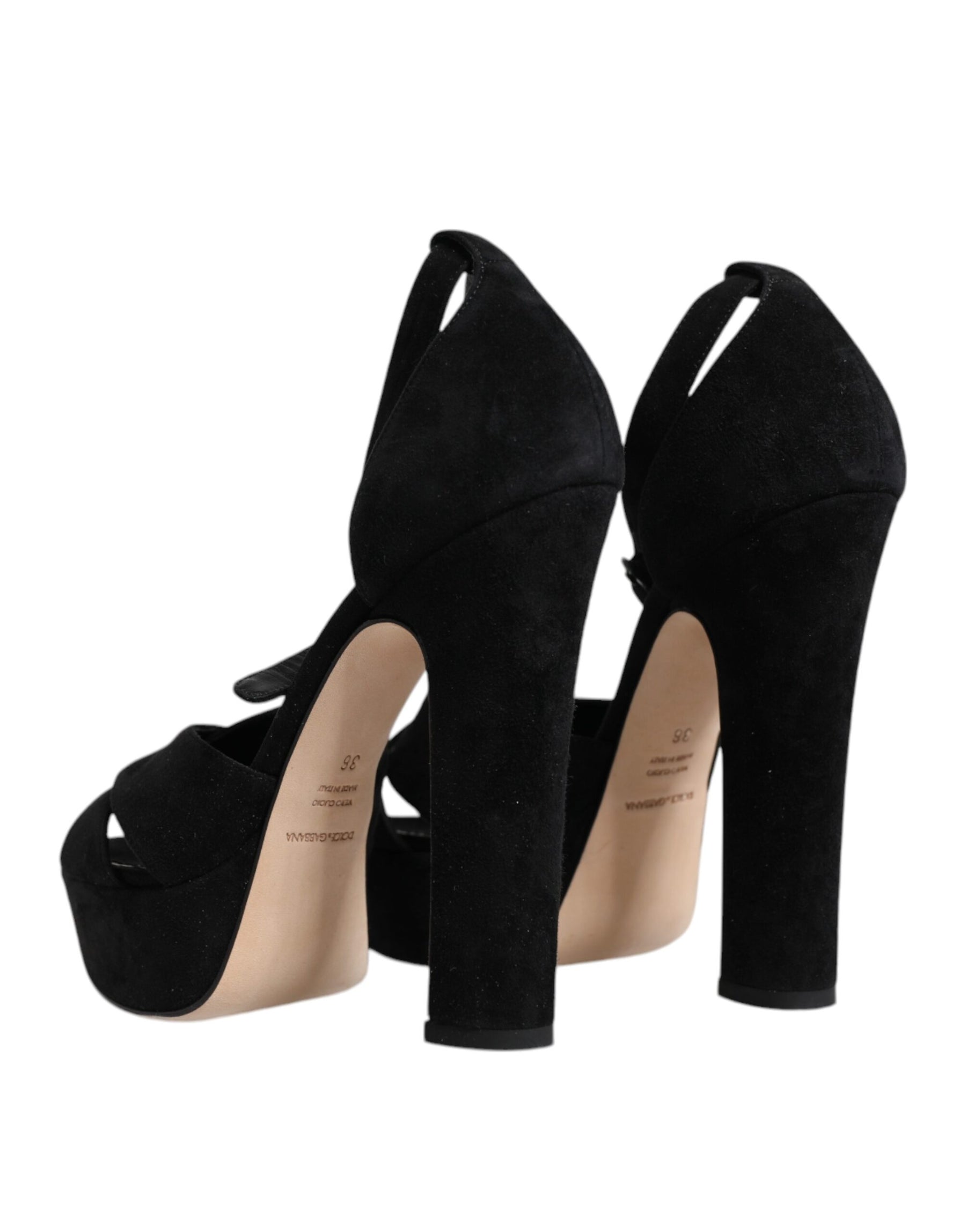 Dolce & Gabbana Black Leather Platform Heels Sandals Shoes | Regal Royce