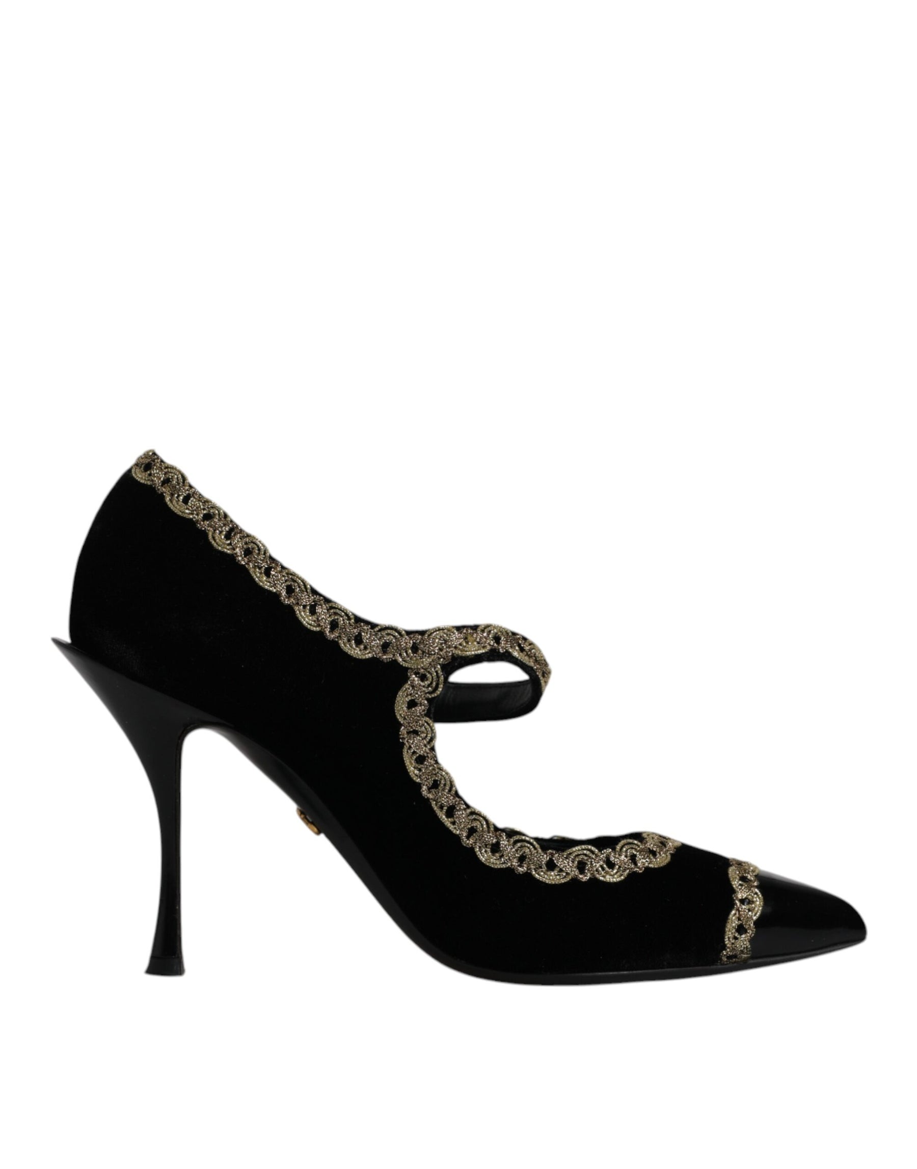 Dolce & Gabbana Black Velvet Gold Mary Janes Pumps Shoes | Regal Royce