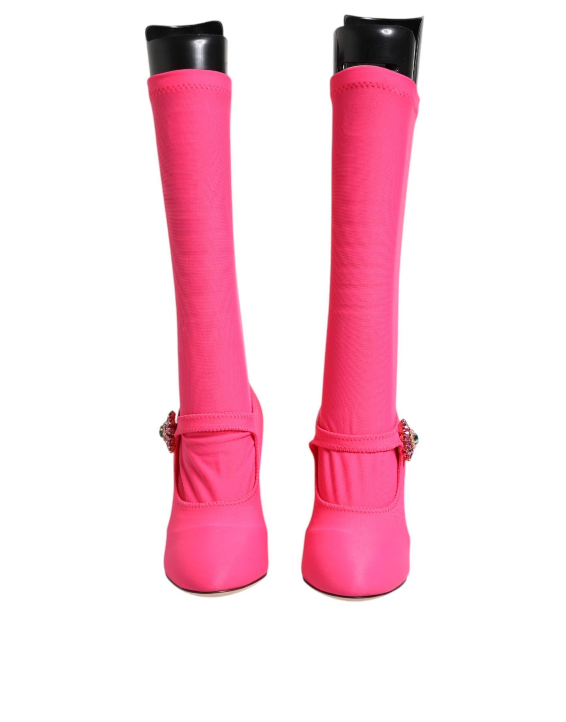 Dolce & Gabbana Pink Nylon Crystal Vally High Boots Shoes | Regal Royce