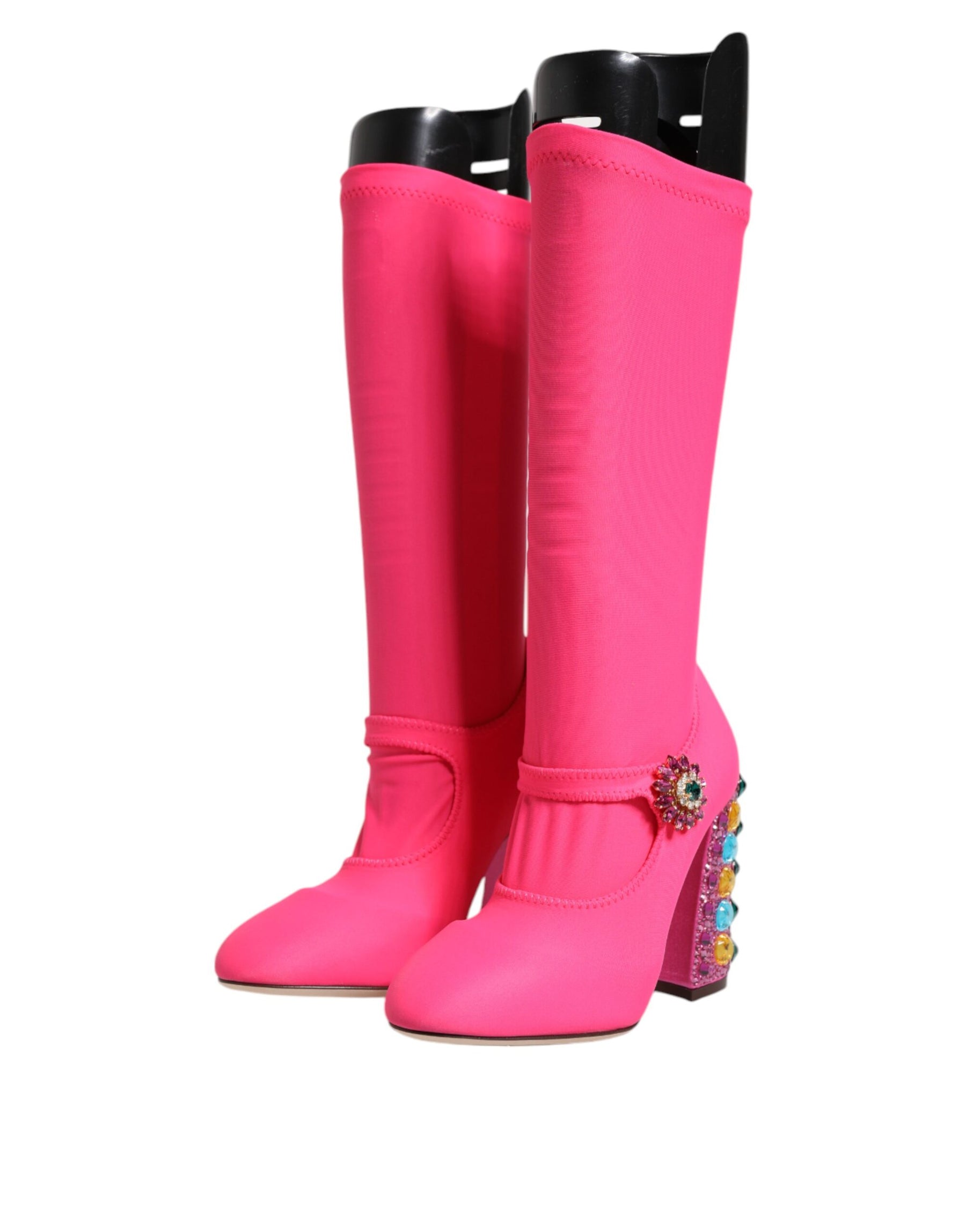 Dolce & Gabbana Pink Nylon Crystal Vally High Boots Shoes | Regal Royce