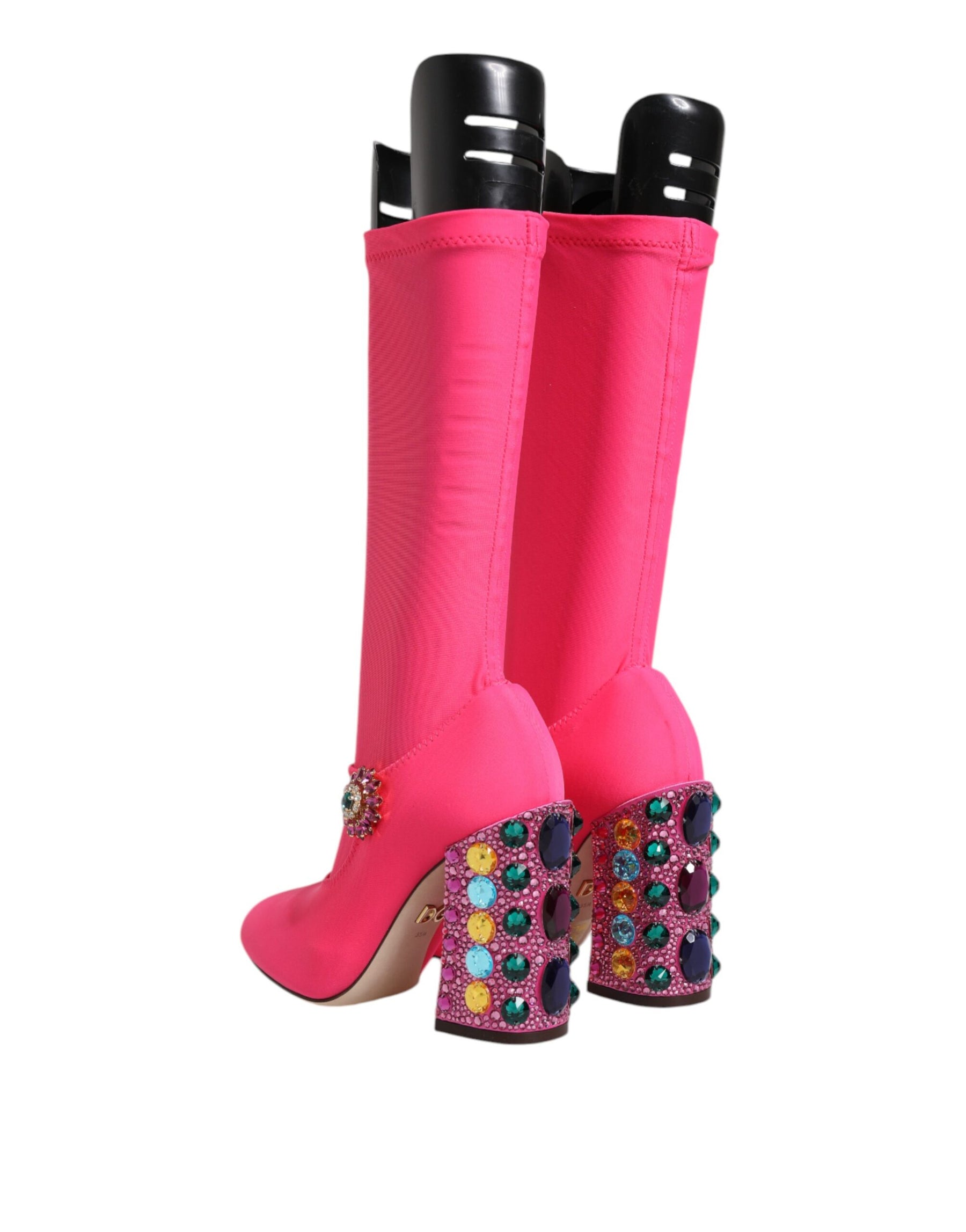Dolce & Gabbana Pink Nylon Crystal Vally High Boots Shoes | Regal Royce