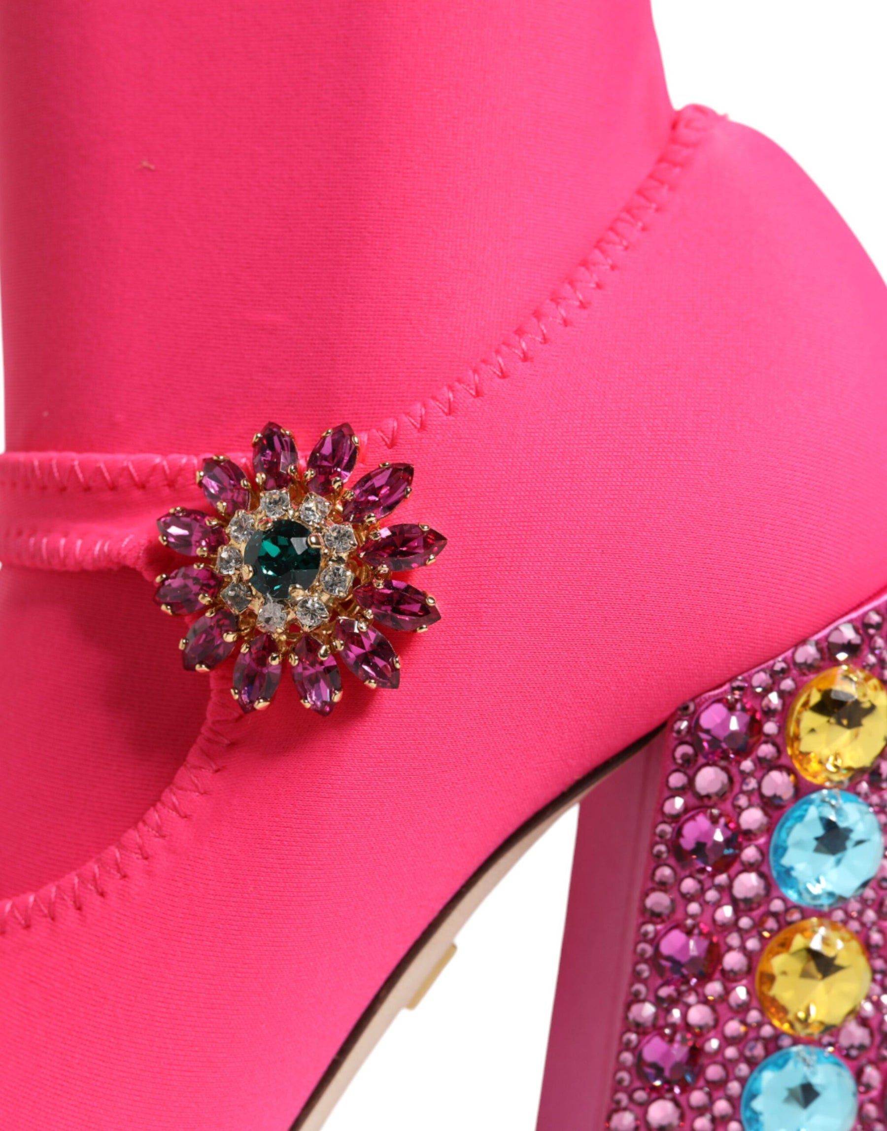 Dolce & Gabbana Pink Nylon Crystal Vally High Boots Shoes | Regal Royce