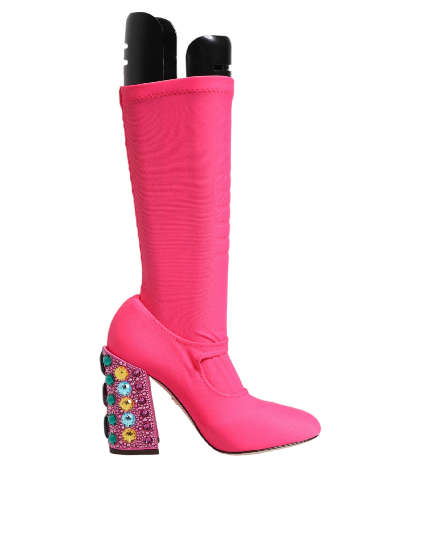 Dolce & Gabbana Pink Nylon Crystal Vally High Boots Shoes | Regal Royce