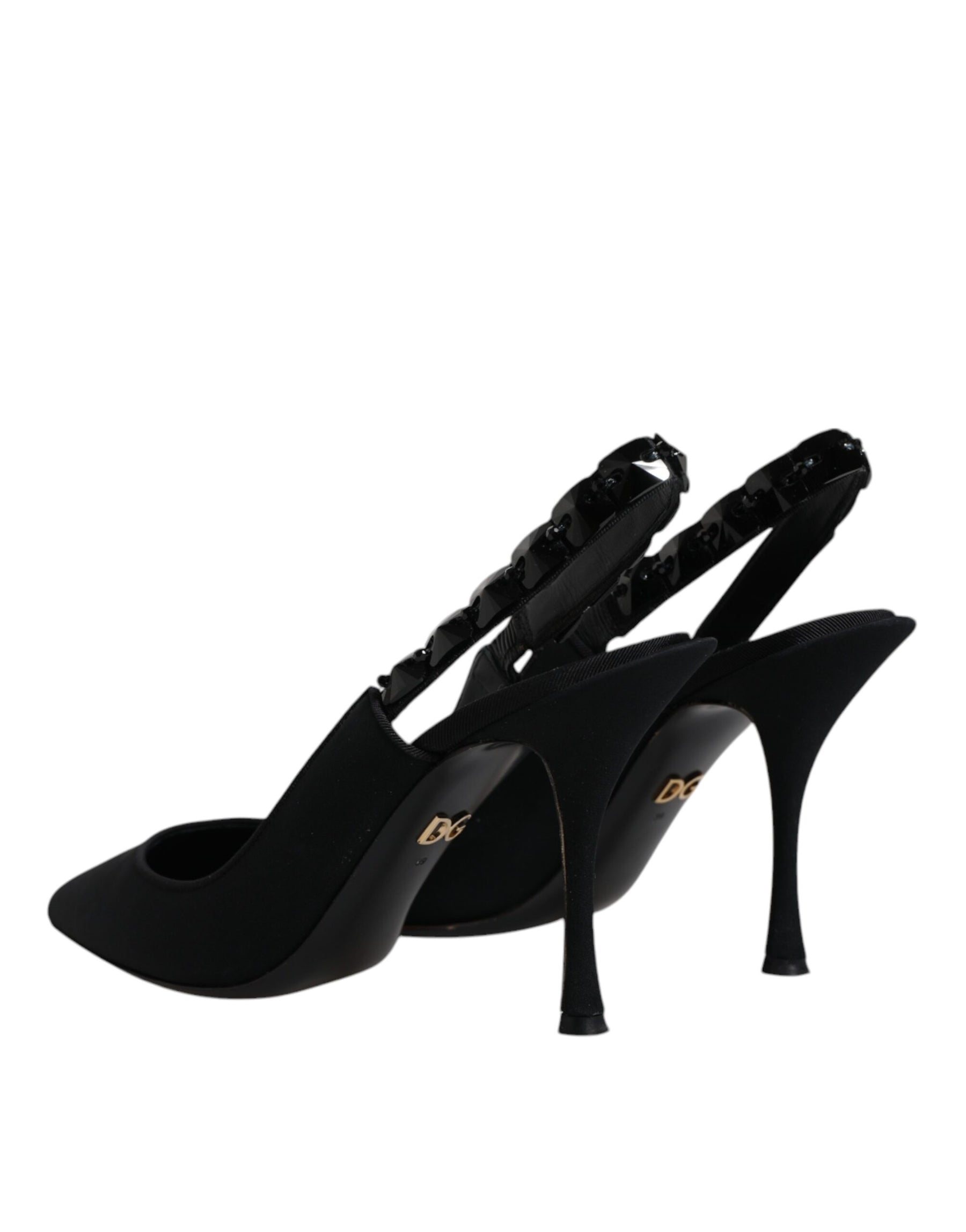 Dolce & Gabbana Black Embellished Charmeuse Slingback Shoes | Regal Royce