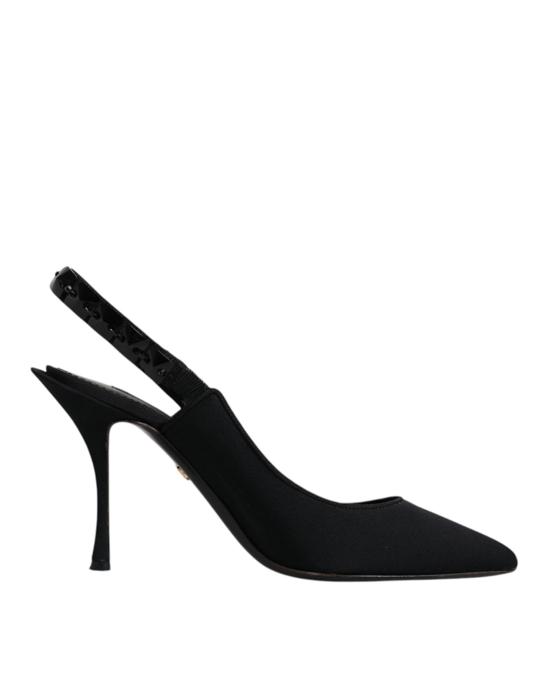 Dolce & Gabbana Black Embellished Charmeuse Slingback Shoes | Regal Royce