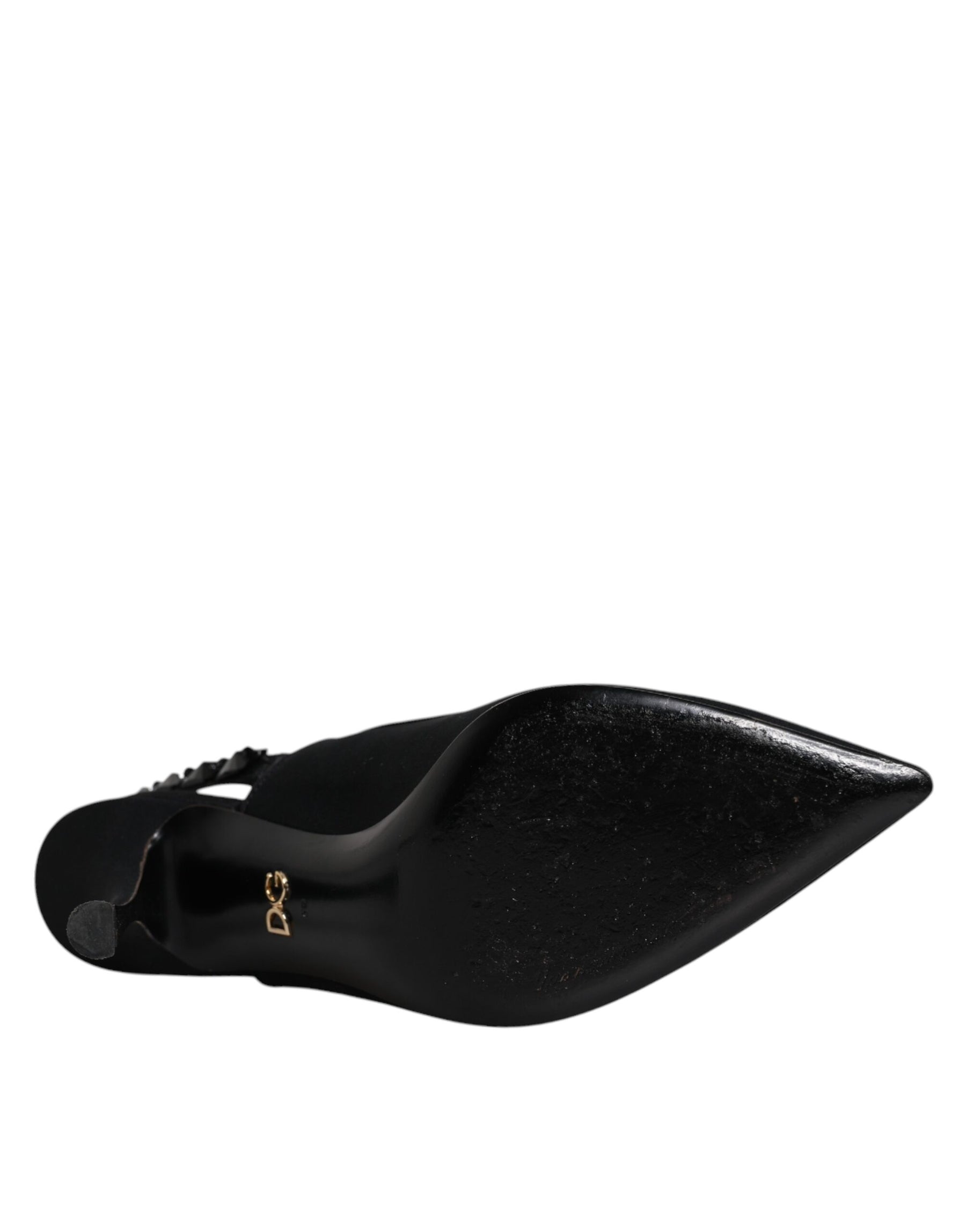 Dolce & Gabbana Black Embellished Charmeuse Slingback Shoes | Regal Royce