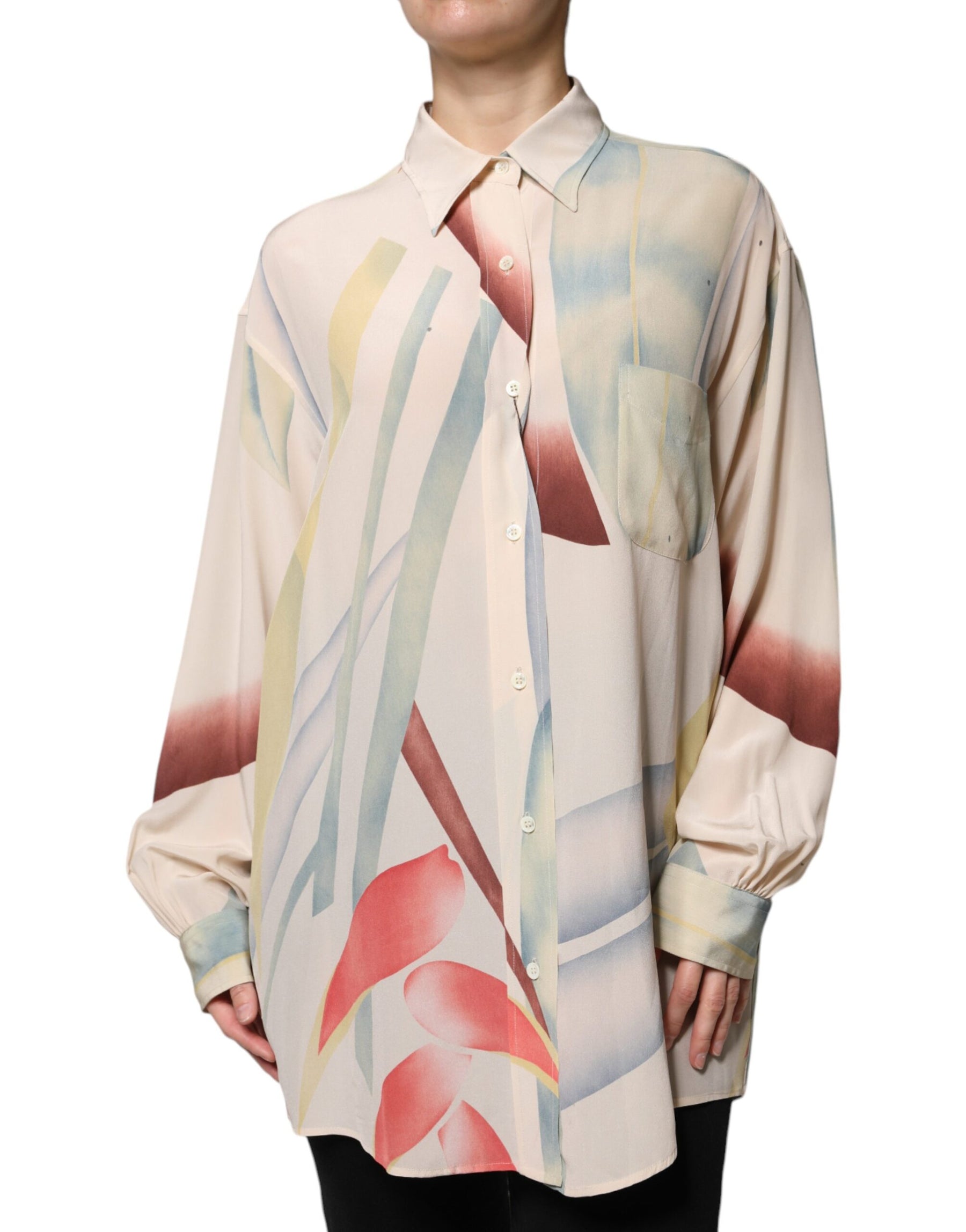Etro Beige Printed Collared Buttoned Long Sleeves Blouse Top | Regal Royce