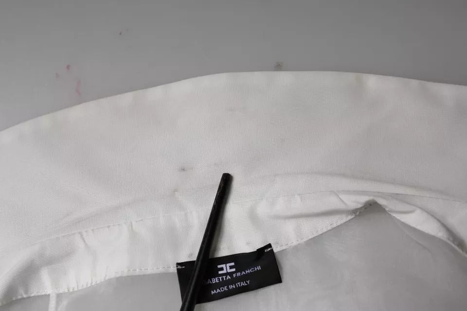 Elisabetta Franchi White Sheer Collared Buttoned Long Sleeves Top | Regal Royce