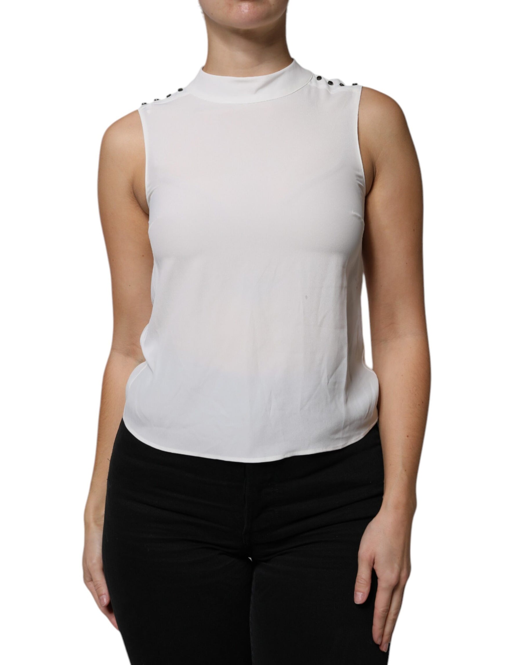 Patrizia Pepe White Mock Neckline Sleeveless Tank Blouse Top | Regal Royce