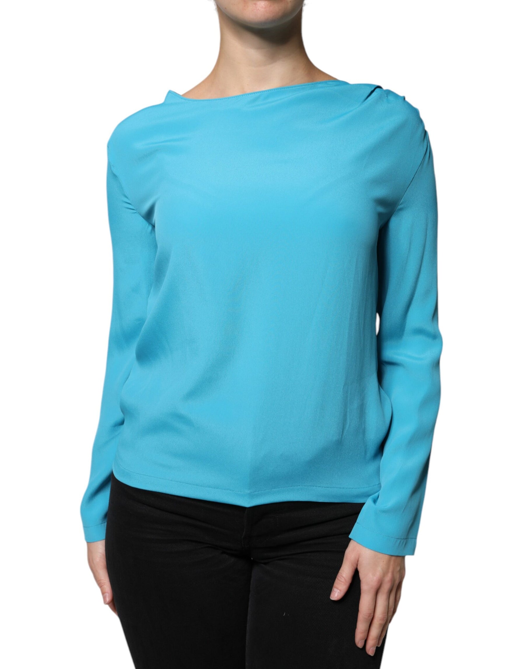 Boutique Moschino Blue Round Neckline Long Sleeves Blouse Top | Regal Royce