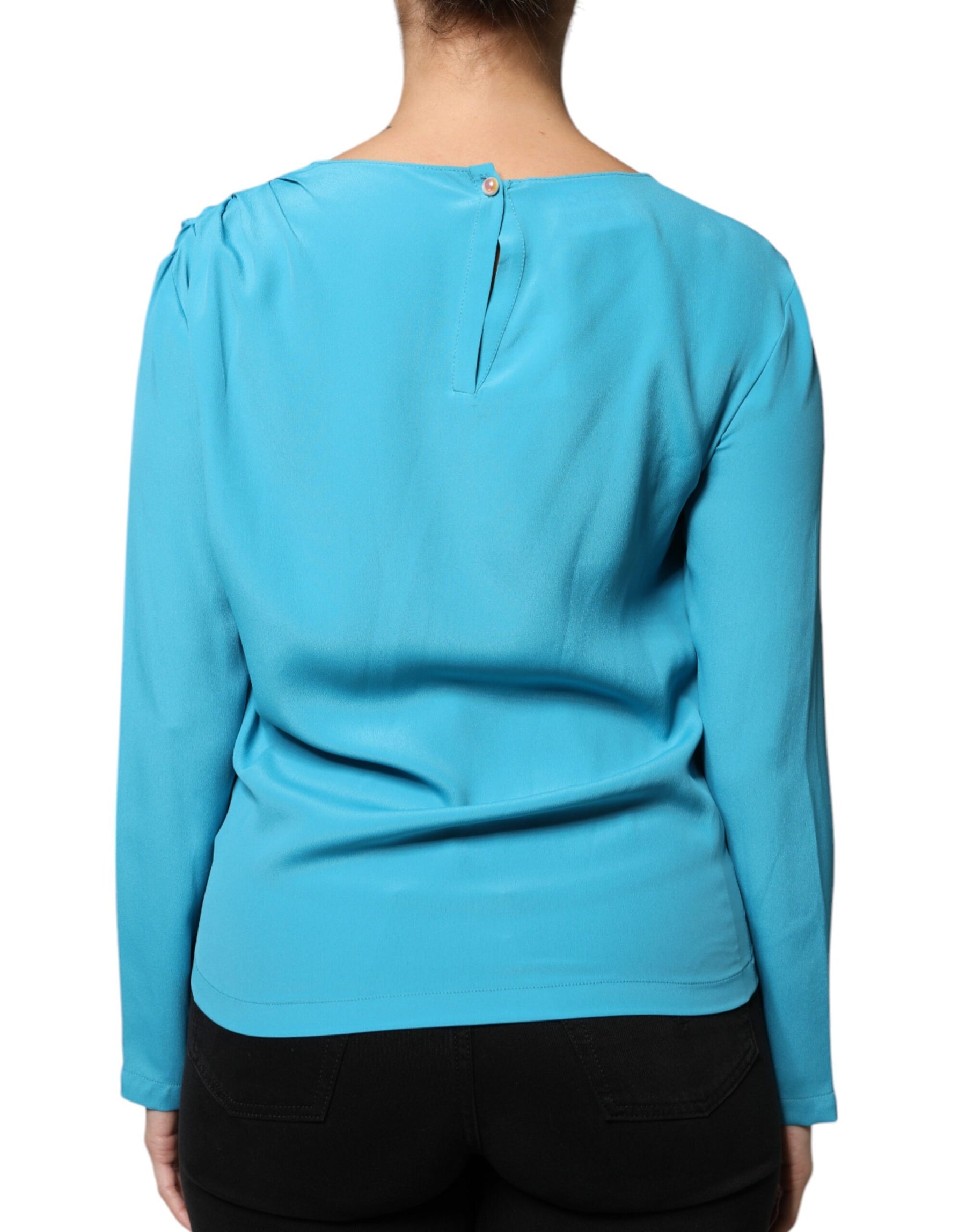 Boutique Moschino Blue Round Neckline Long Sleeves Blouse Top | Regal Royce