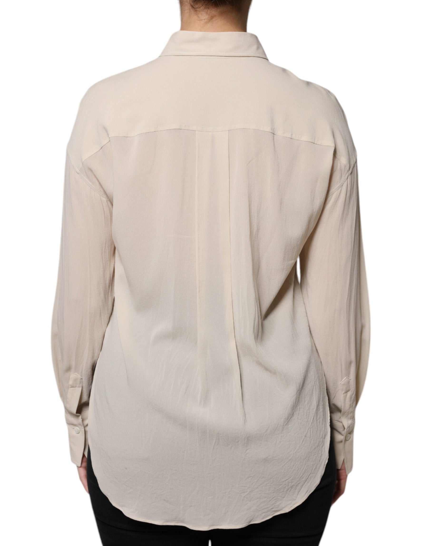 Brunello Cucinelli Beige Silk Blend Collared Button Down Top | Regal Royce