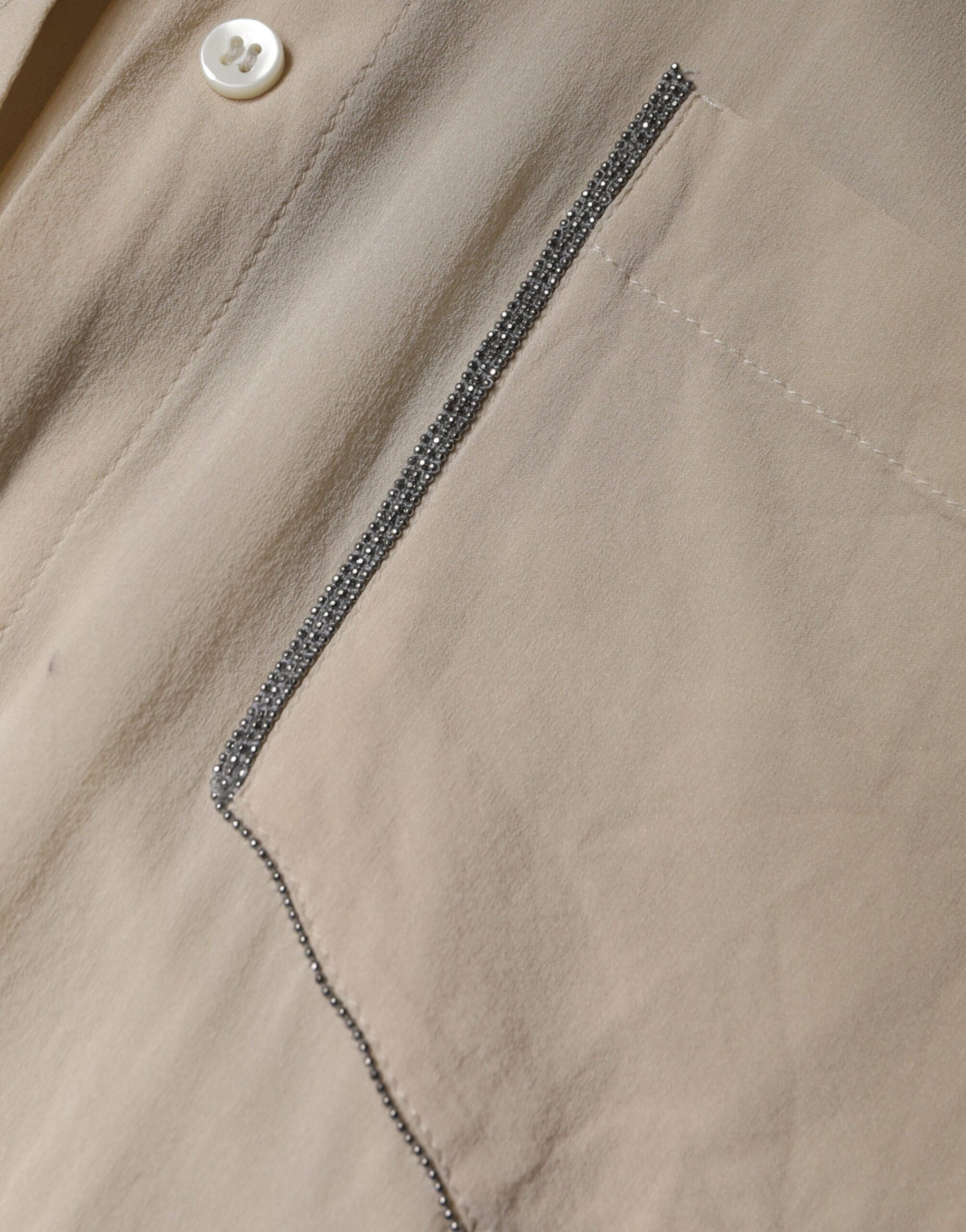 Brunello Cucinelli Beige Silk Blend Collared Button Down Top | Regal Royce