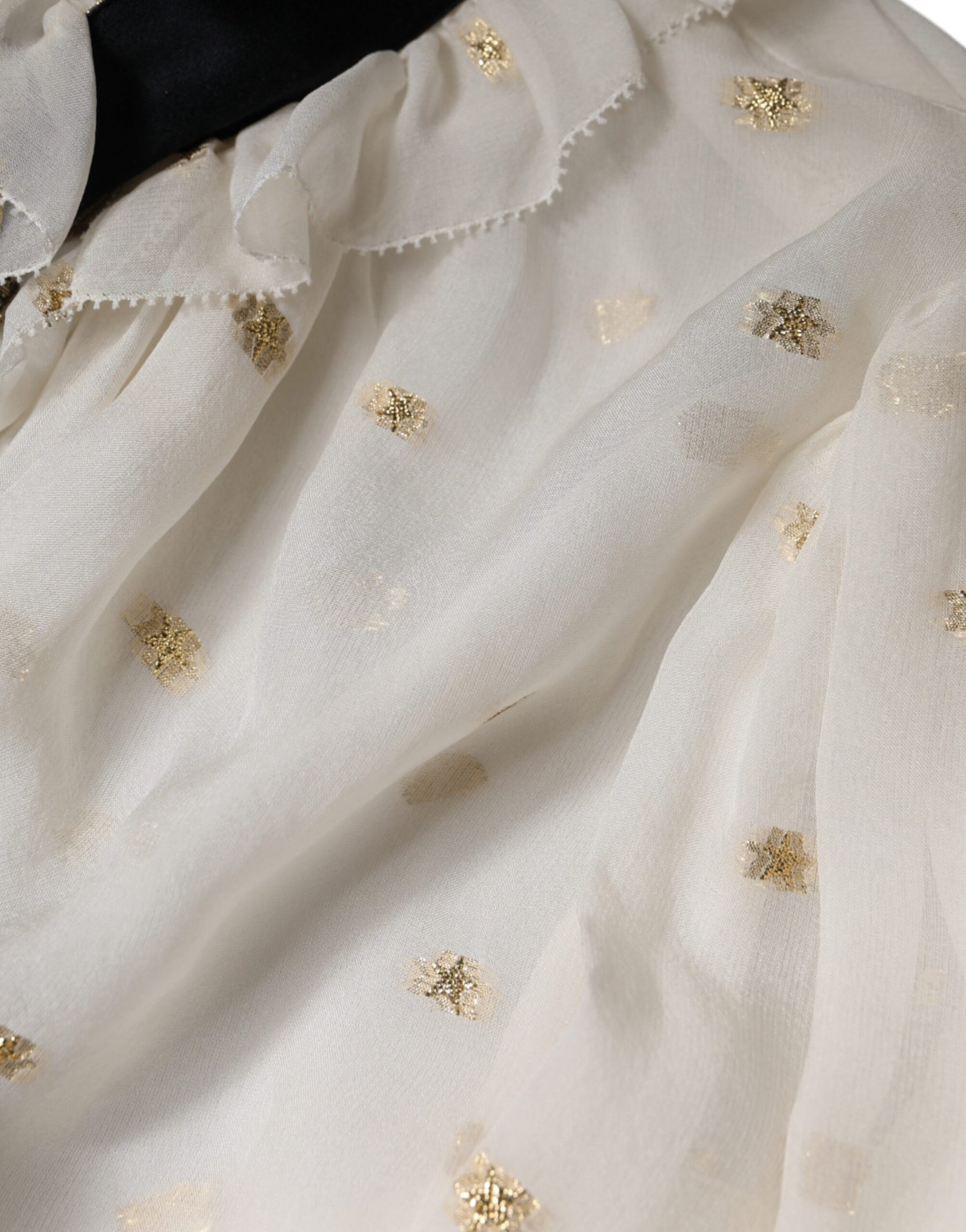 Dolce & Gabbana Off White Silk Blend Ascot Collar Blouse Top | Regal Royce