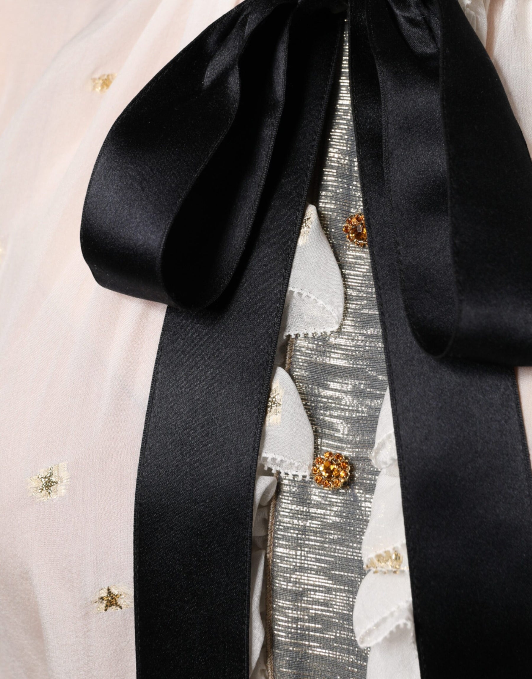 Dolce & Gabbana Off White Silk Blend Ascot Collar Blouse Top | Regal Royce