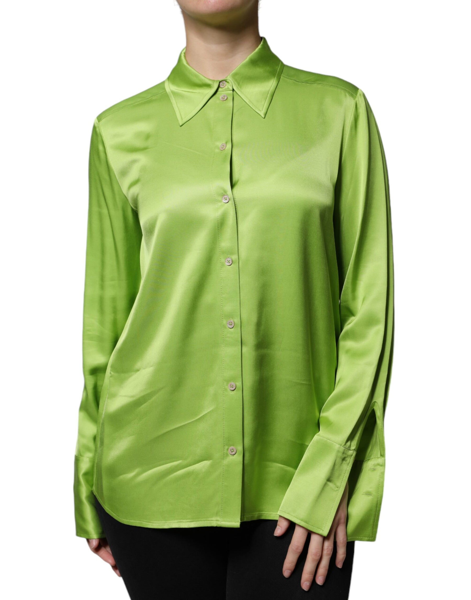 Patrizia Pepe Green Viscose Long Sleeves Collared Blouse Top | Regal Royce